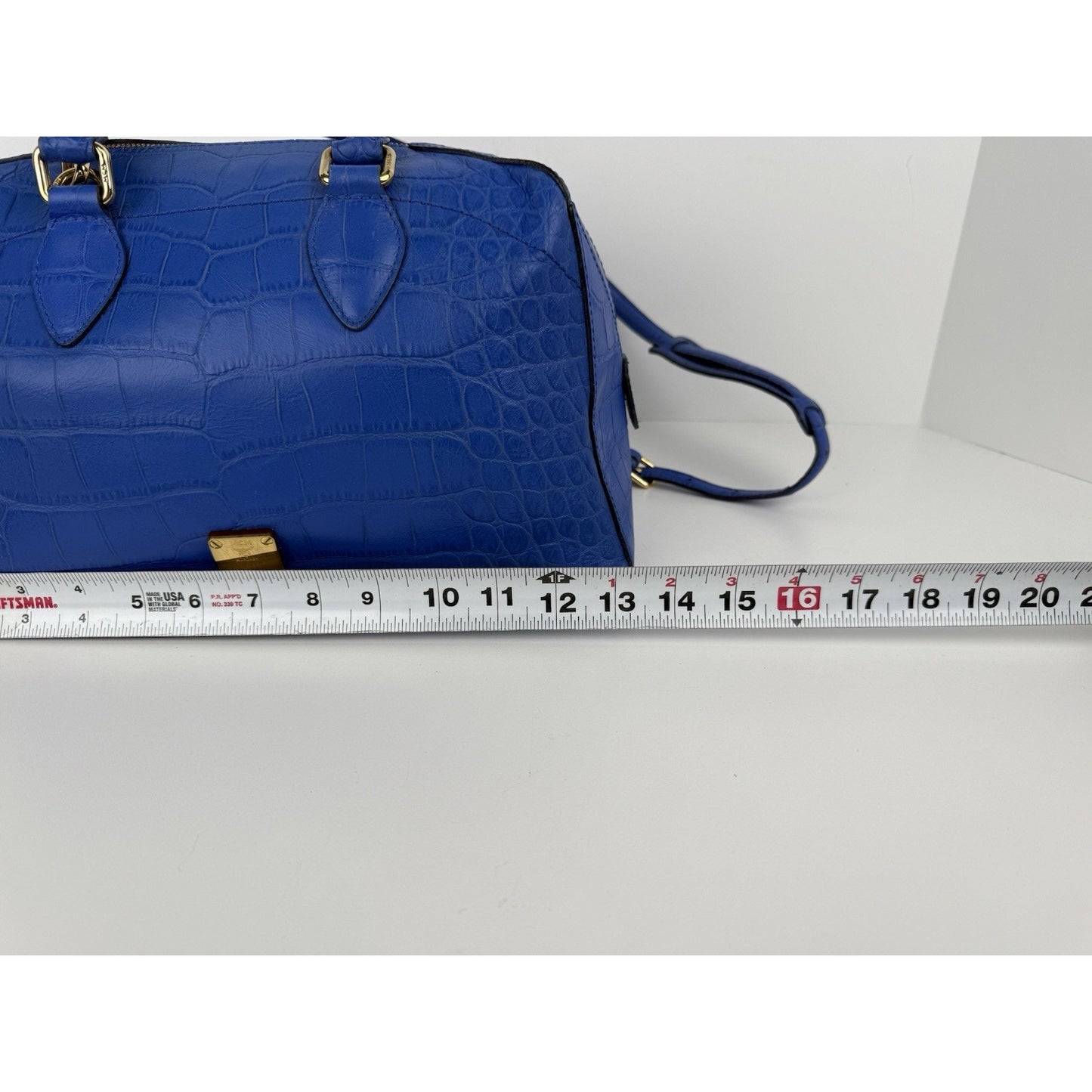 MCM Hand Bag Blue Croc Embossed Leather 2way