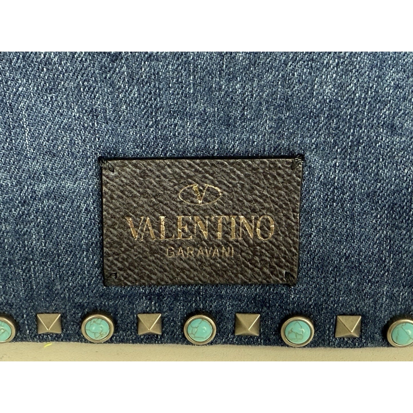 Valentino Rolling Rockstud Denim and Leather Shoulder Bag with Multicolor Strap
