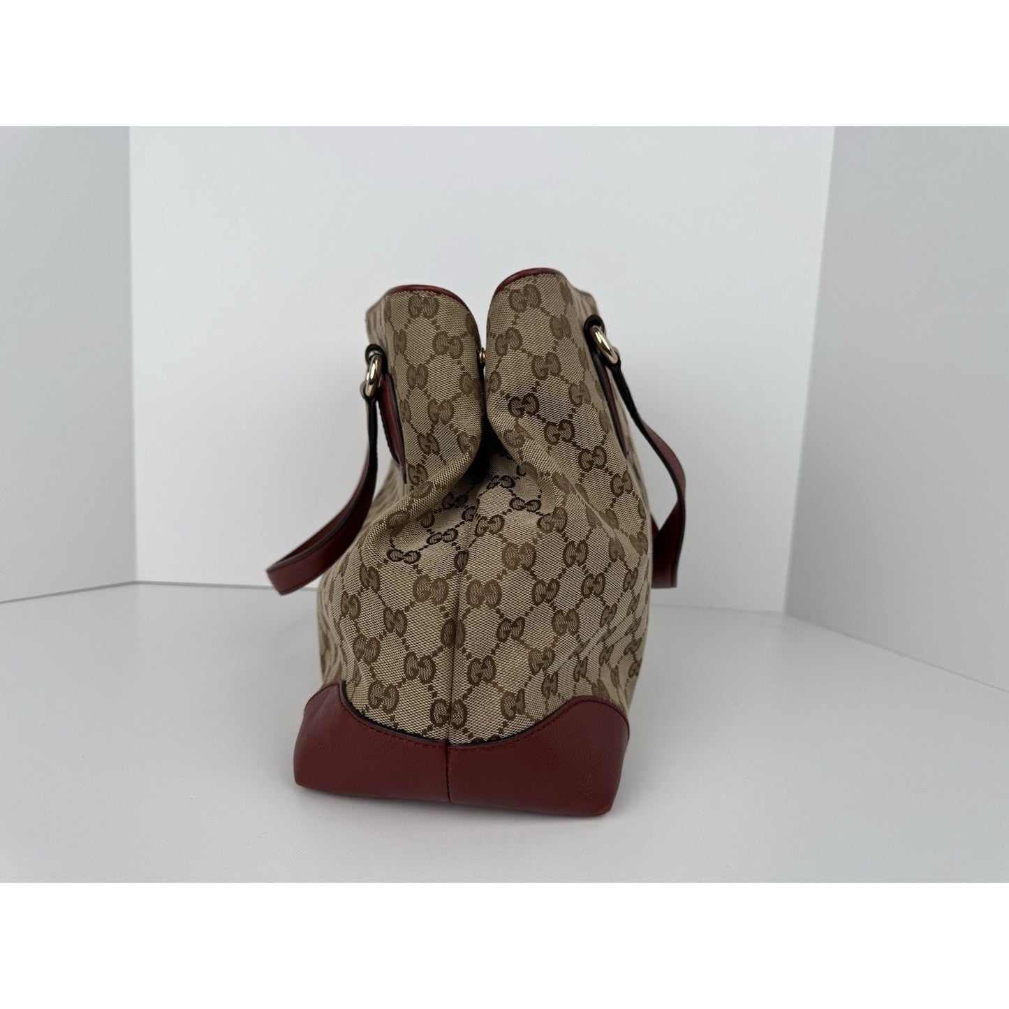 Gucci Red/Beige GG Canvas and Leather Medium Supreme Web Dressage Tote