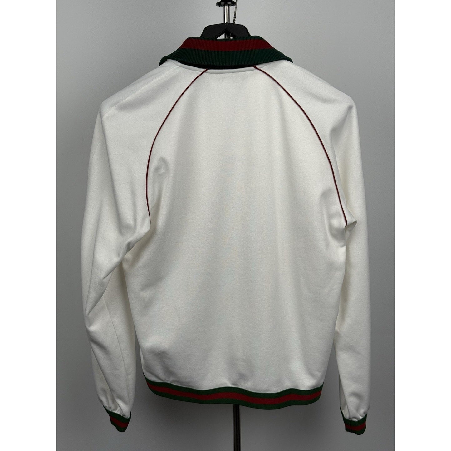 Gucci Men’s White Bomber Jacket with Green and Red Trim, Size S