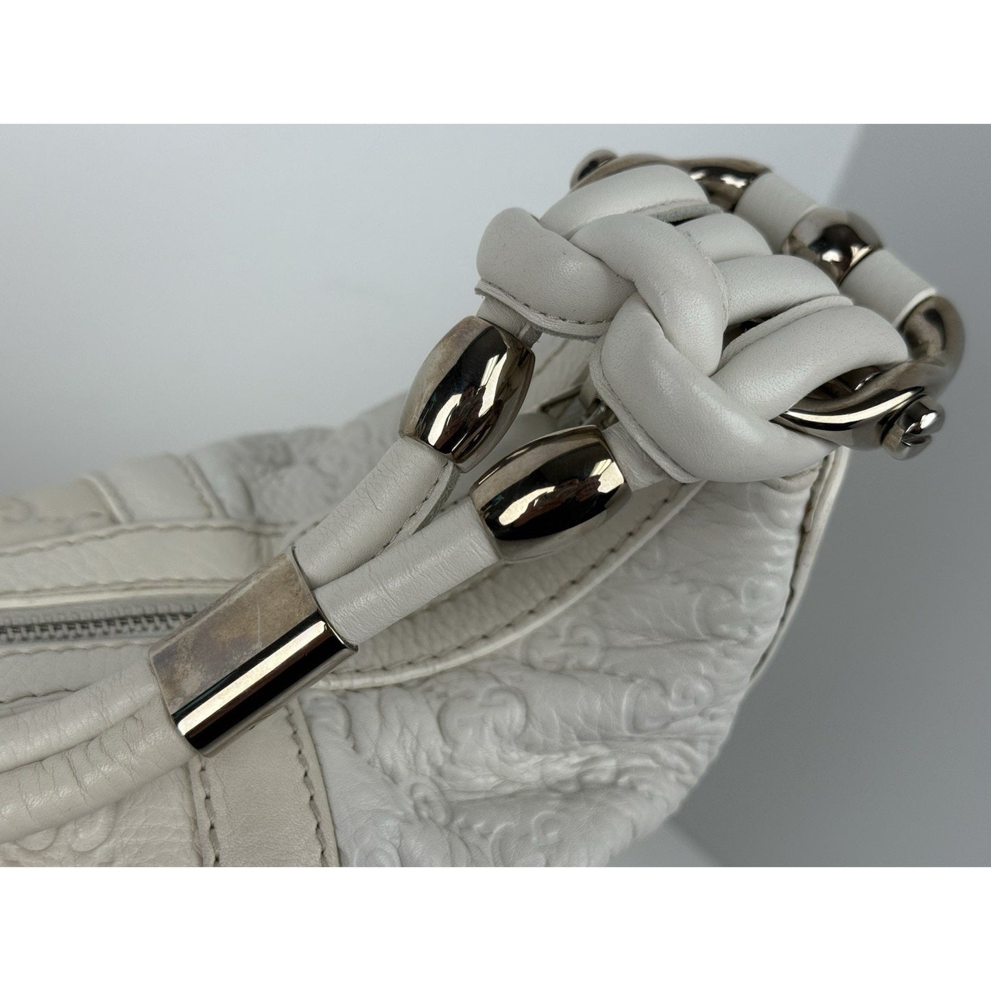 Gucci Guccissima Medium Techno Horsebit Hobo White Leather