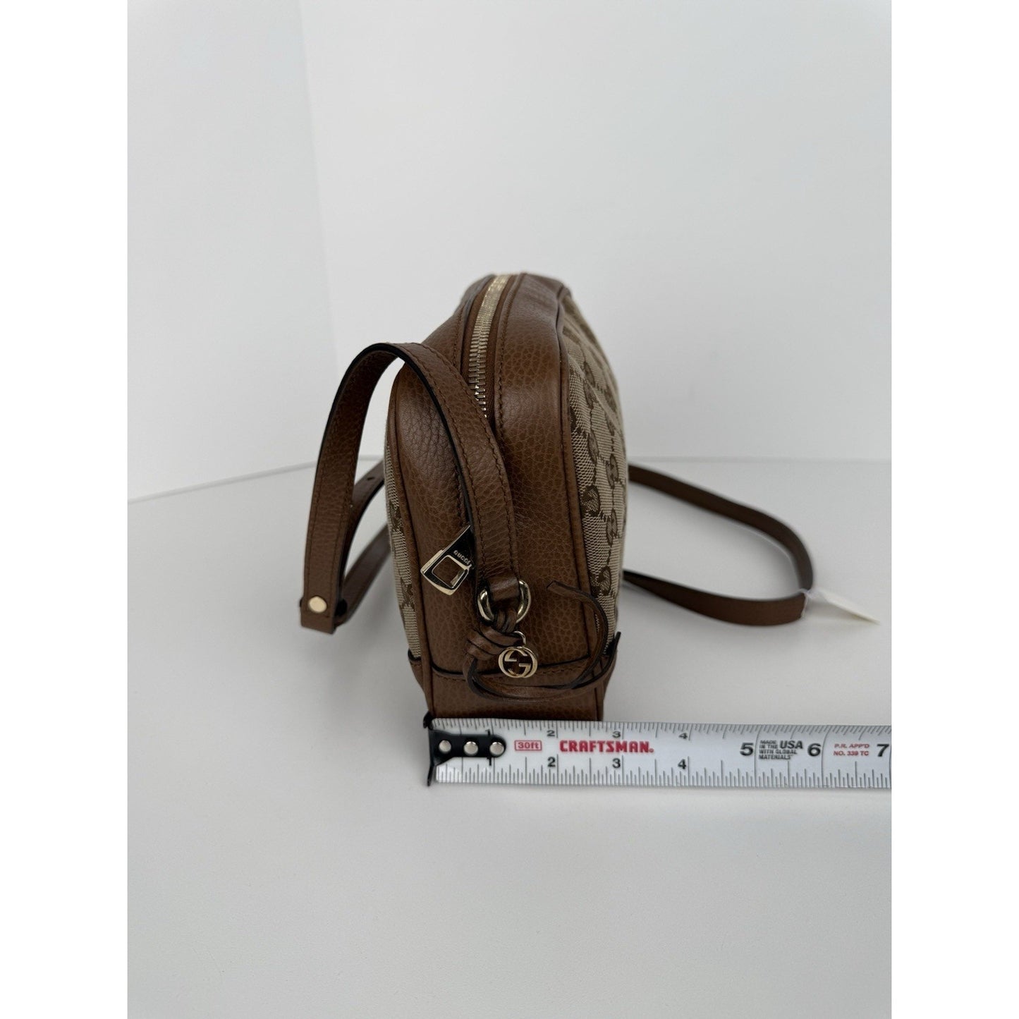 Gucci Camera Bag Beige Canvas Brown Leather Shoulder Bag