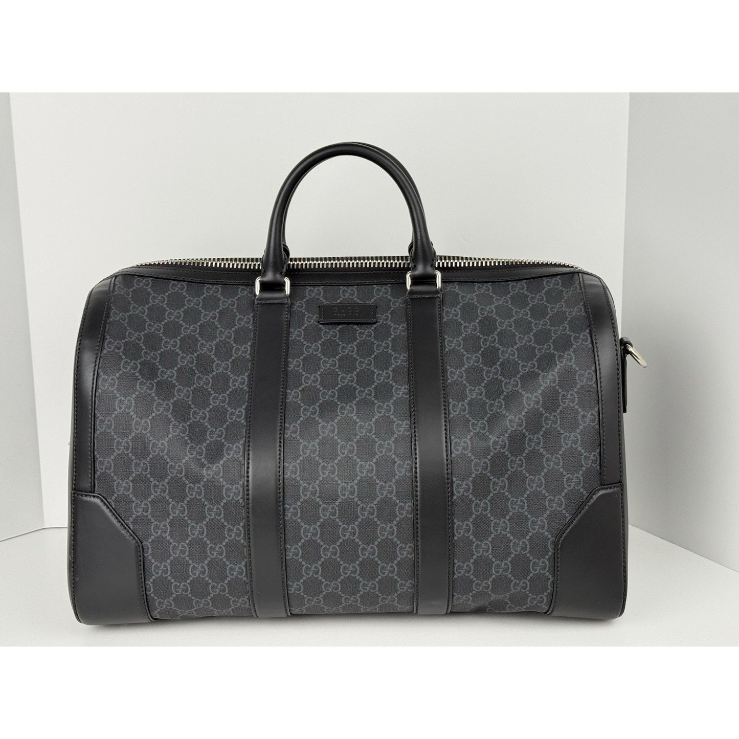 Gucci Large Savoy Duffle Bag GG Supreme Monogram Grey/Black Calfskin Trim