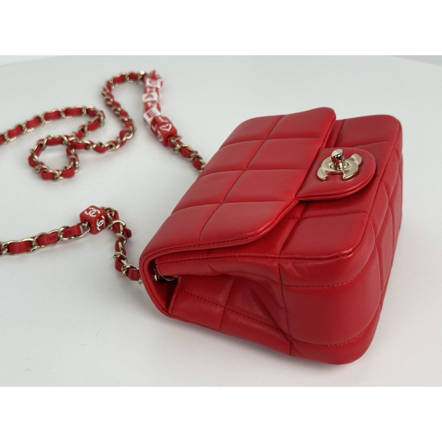 Chanel Lambskin Resin Crystal Square Quilted Monacoco Mini Flap Red C-6