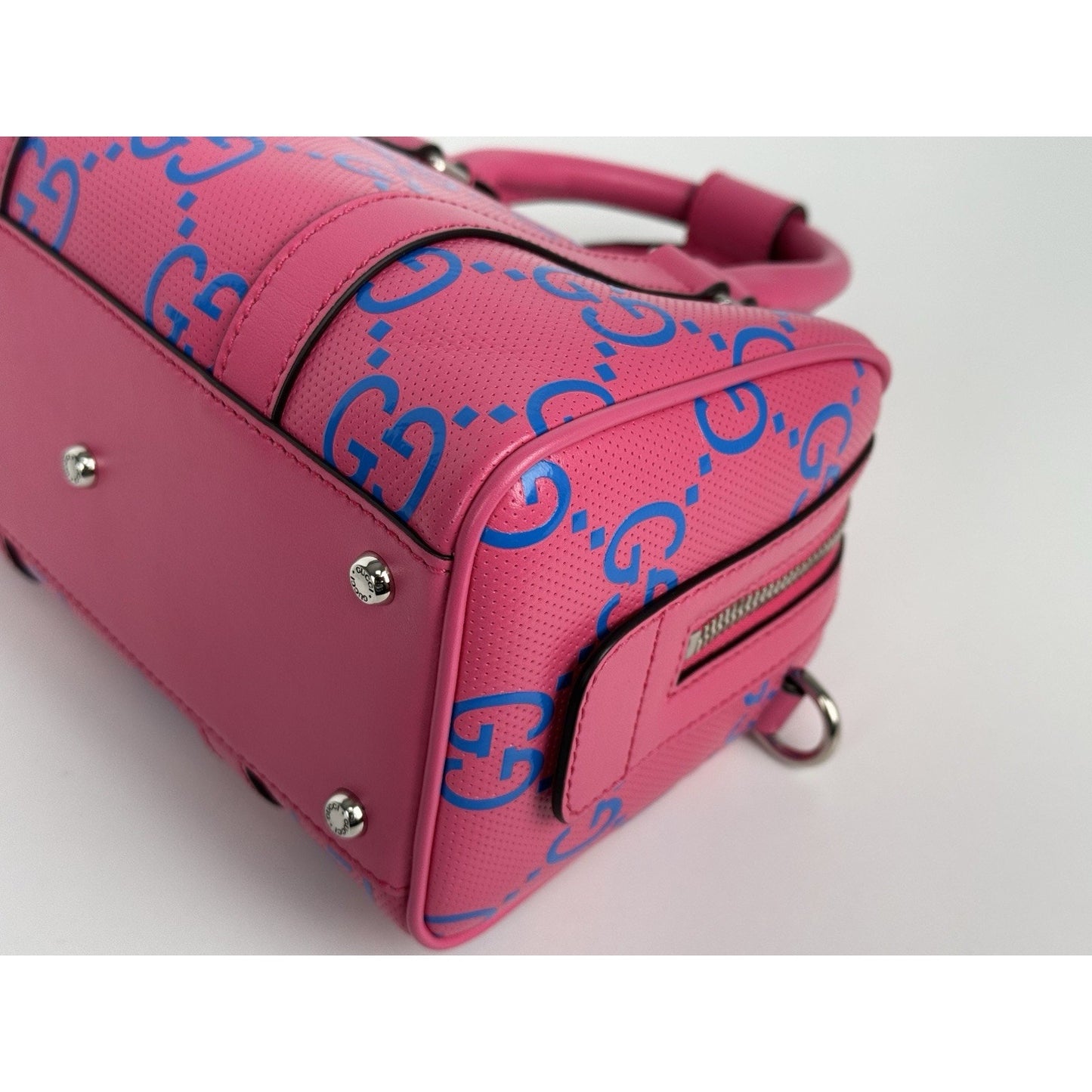 Gucci GG Tennis Perforated Leather Mini Duffle Bag Modern Pink and Blue C-1