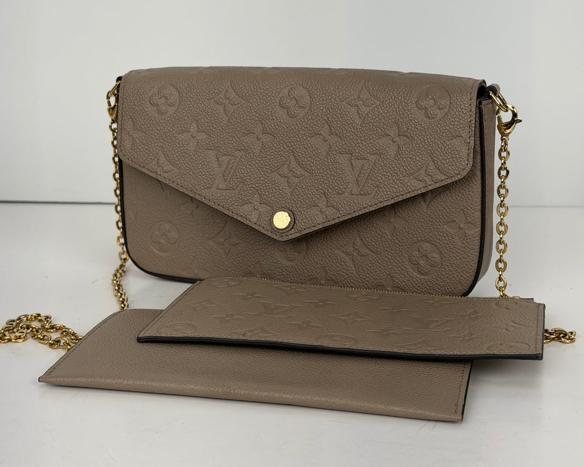 Louis Vuitton Pochette Felicie in Beige LV Monogram Empreinte Leather NFC Y