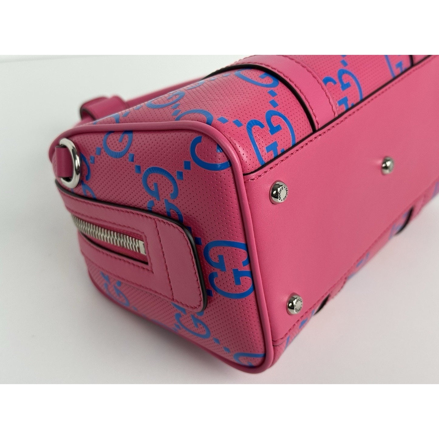 Gucci GG Tennis Perforated Leather Mini Duffle Bag Modern Pink and Blue C-1