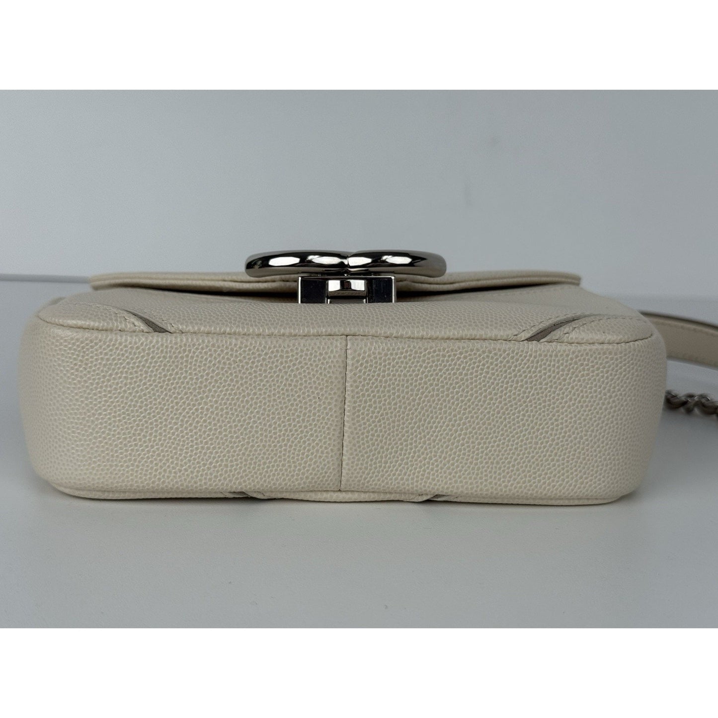 Chanel Macro Flap Bag Chevron Beige Caviar Leather Women's Bag