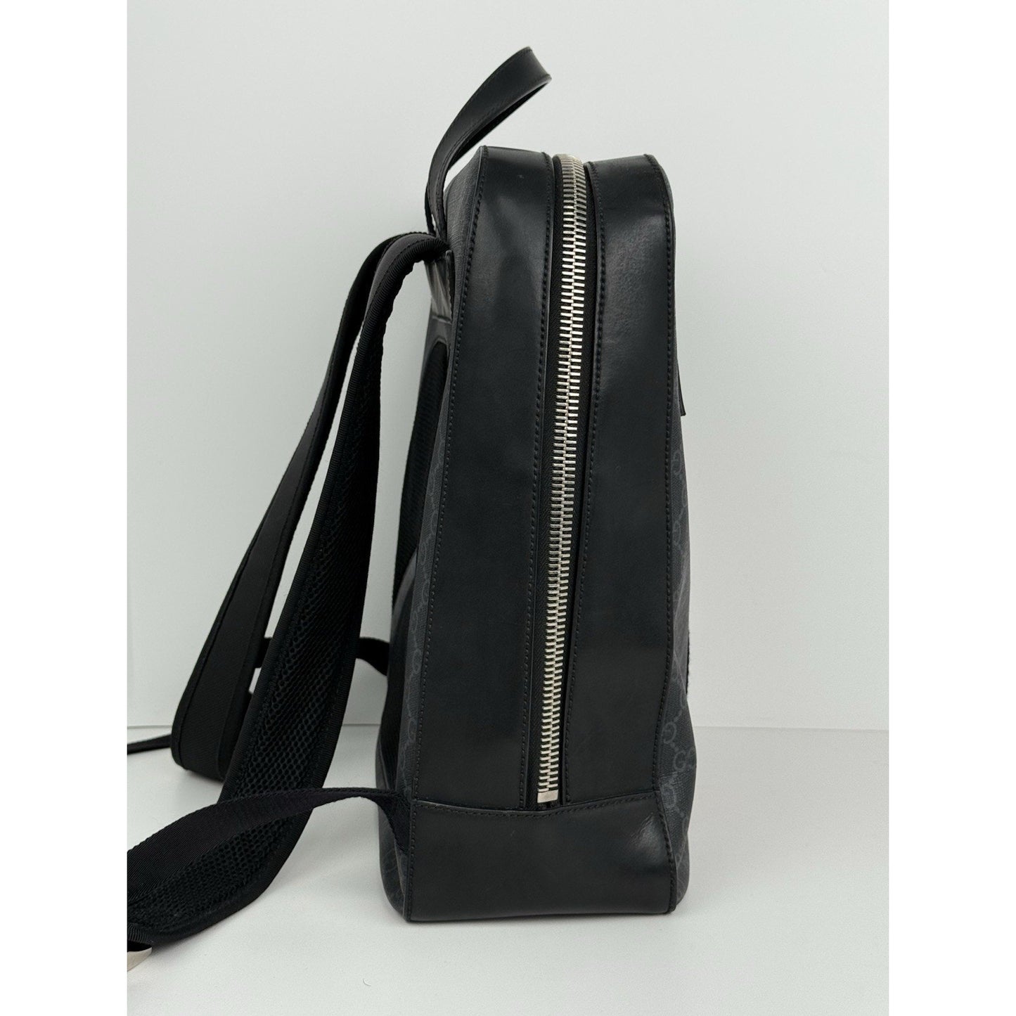 Gucci GG Supreme Black/Grey Coated Canvas Vintage Web Backpack