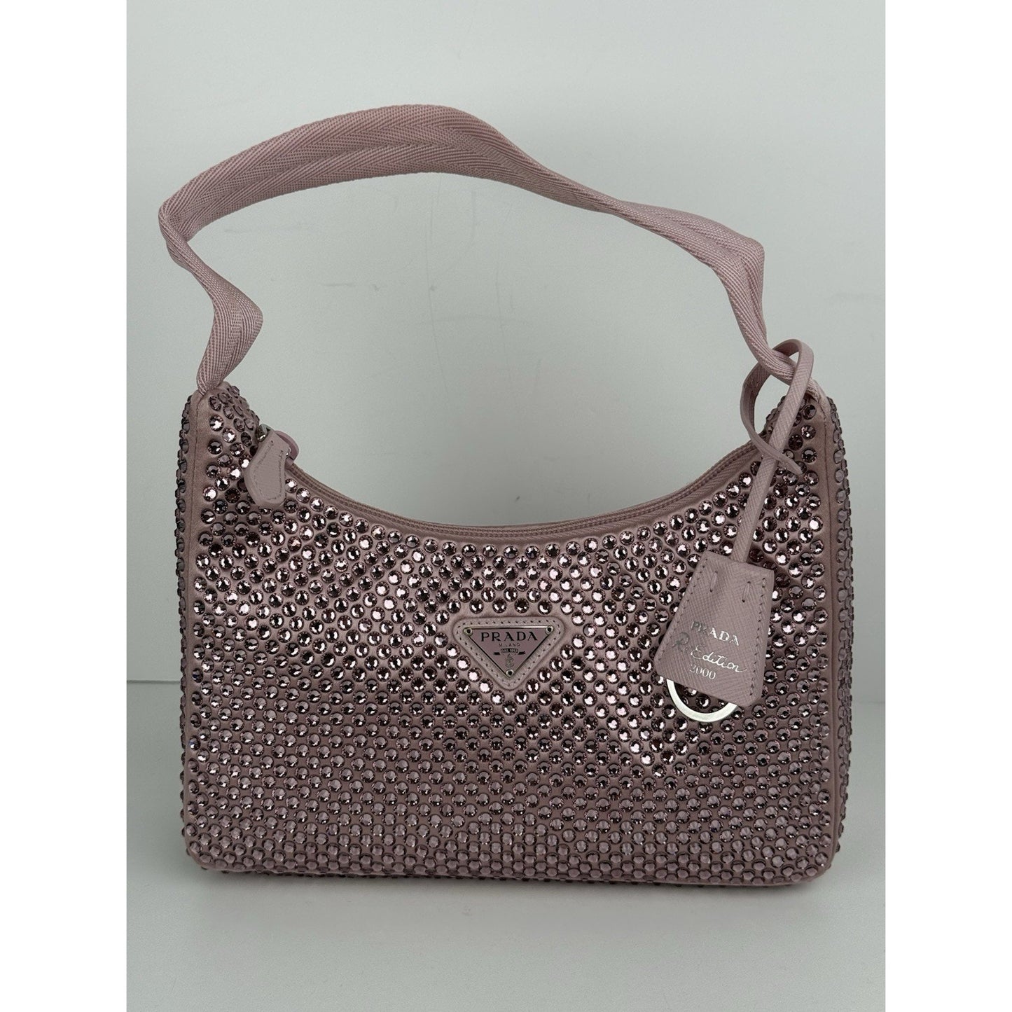Prada Pink Crystal 2000 Re-Edition Hobo Handbag Satin Finish