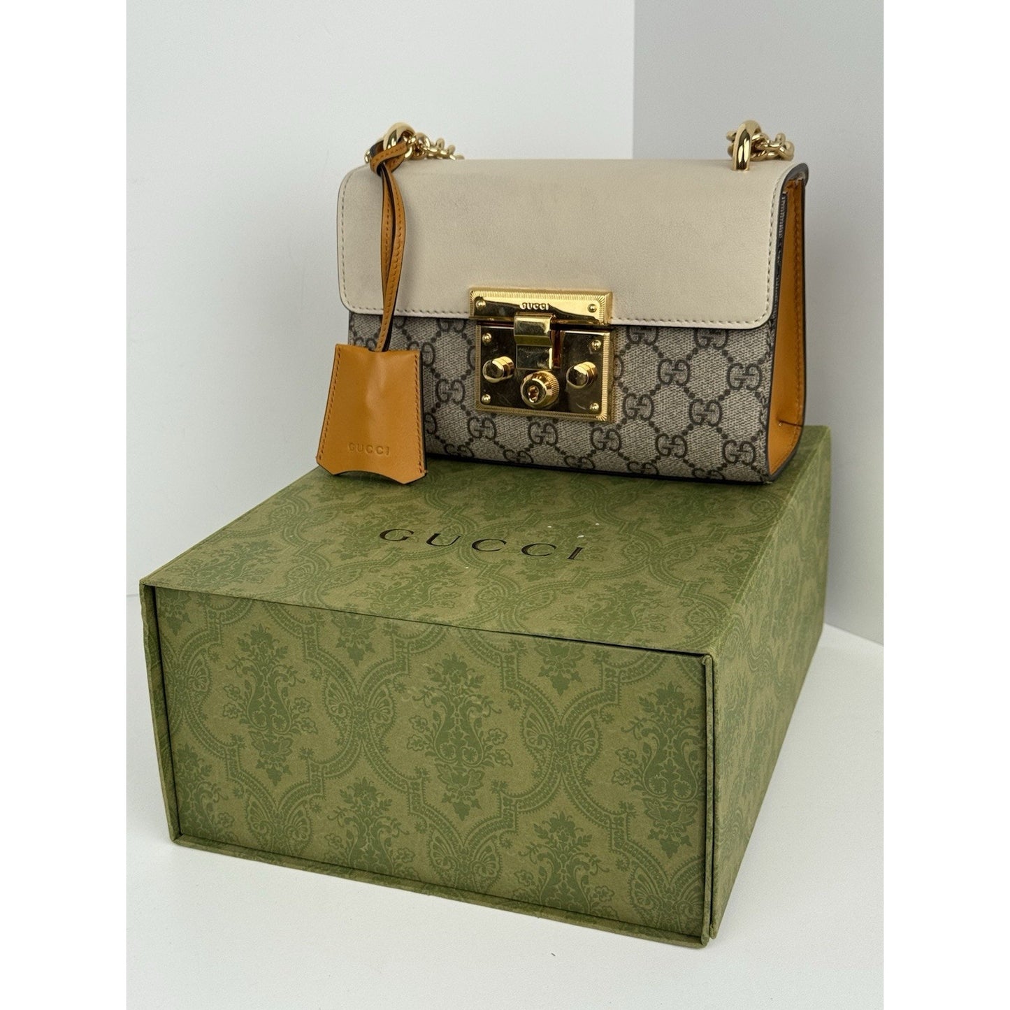 Gucci GG Supreme Monogram Small Padlock Shoulder Bag Beige with Gold Hardware