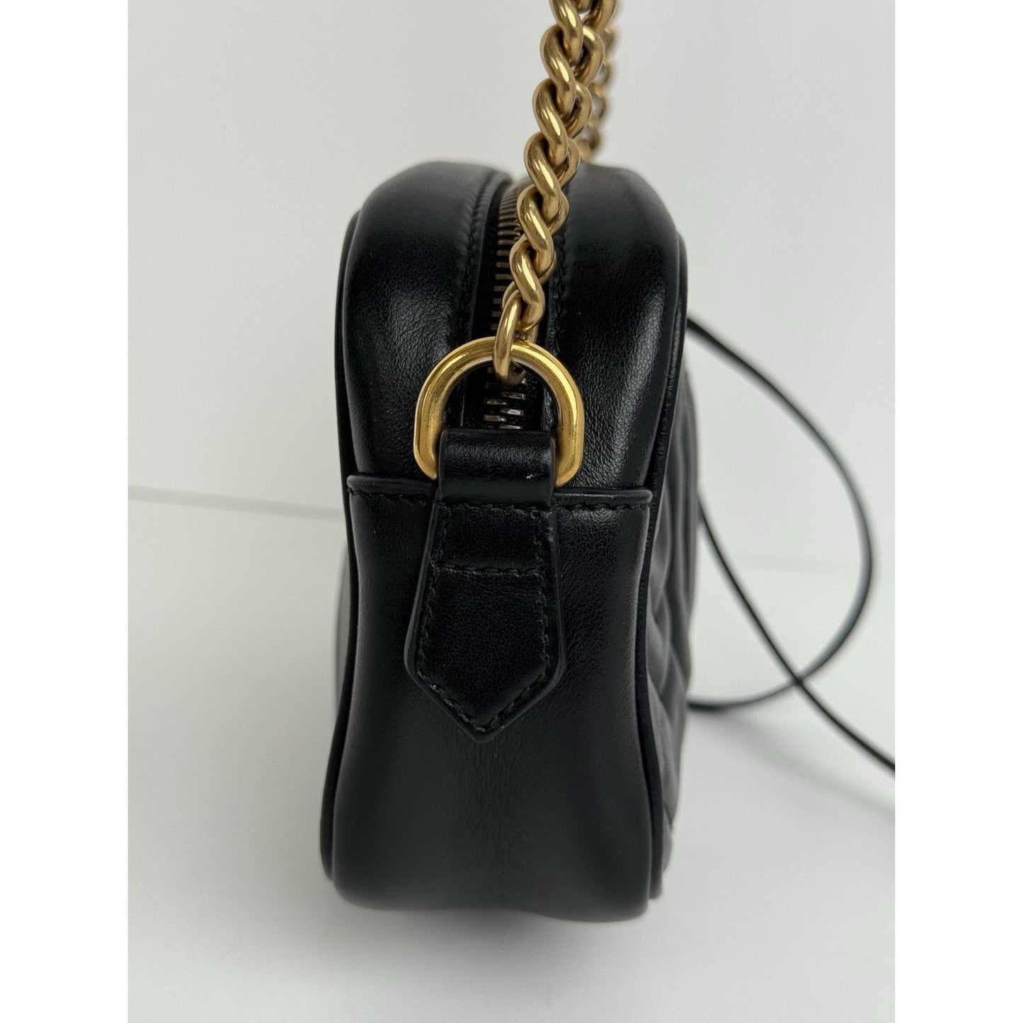 Gucci Marmont GG Black Leather Small Camera Women's Crossbody Bag