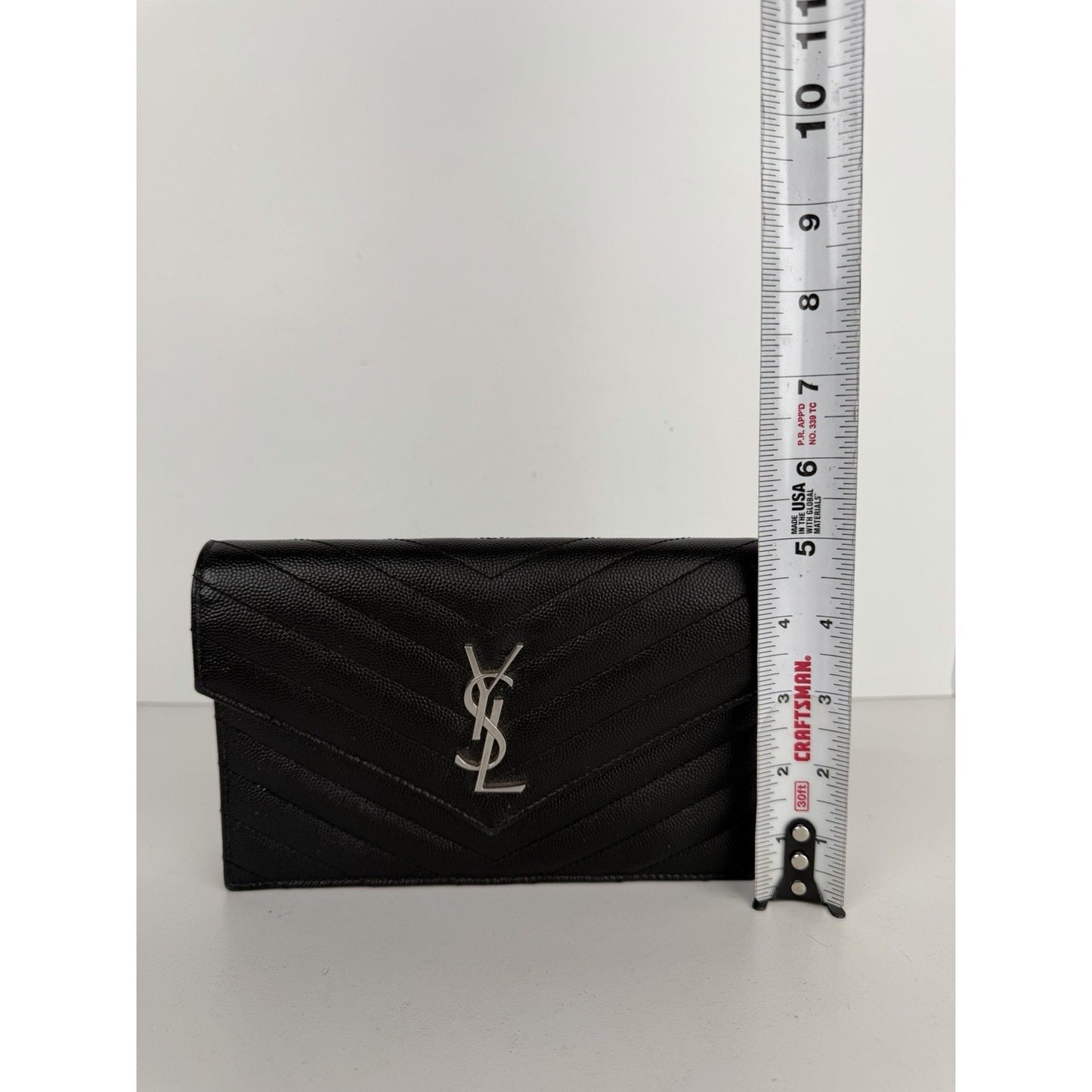 Saint Laurent Cassandre Chain Wallet Bag Small Black Grain de Poudre Leather S12