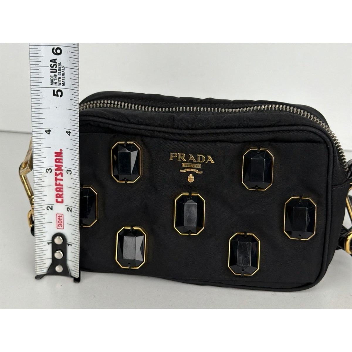 Prada Tessuto Pietre Jeweled Nylon Camera Crossbody Bag in Black Vintage S-06