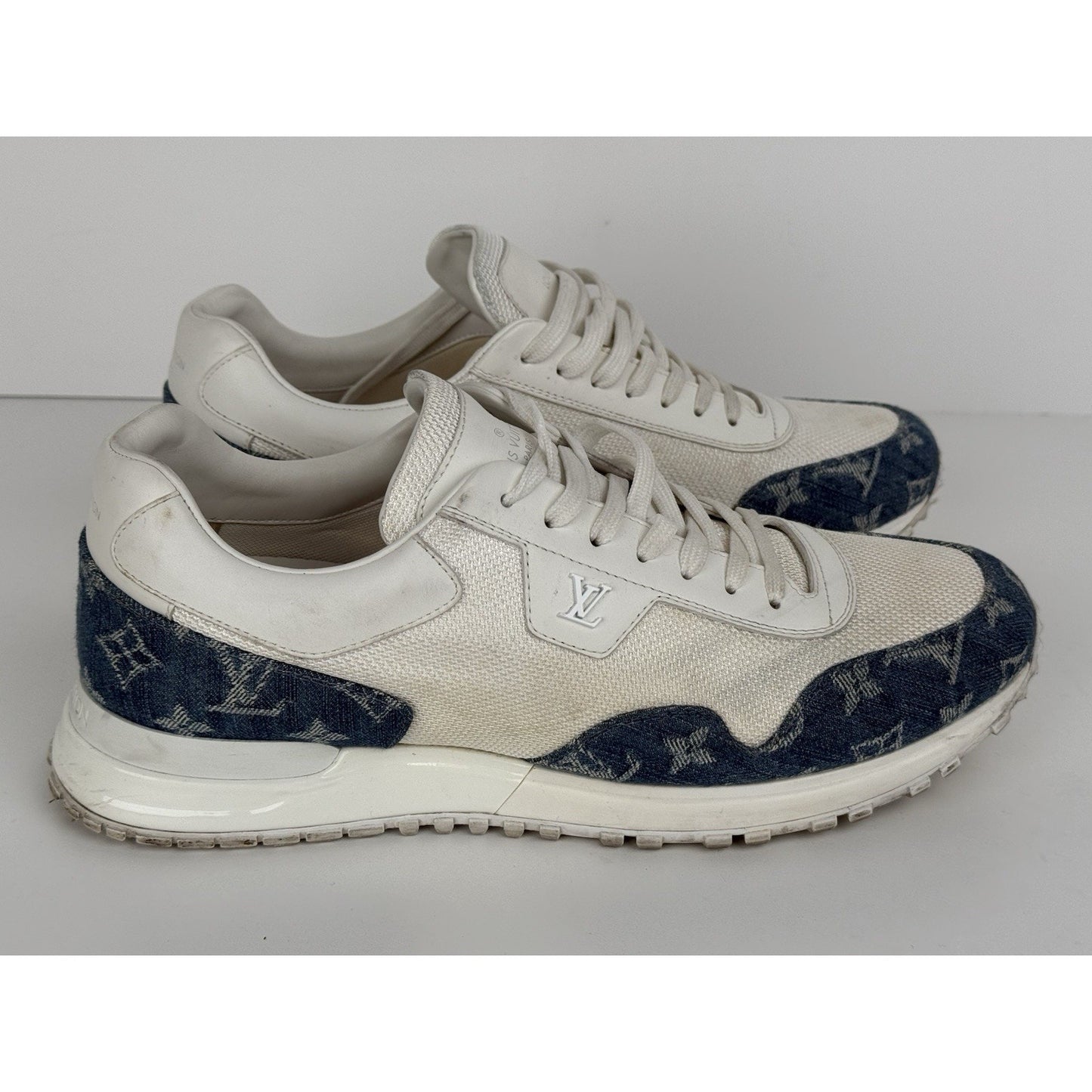 Louis Vuitton White Leather LV Denim Monogram Men's Sneakers Size 9