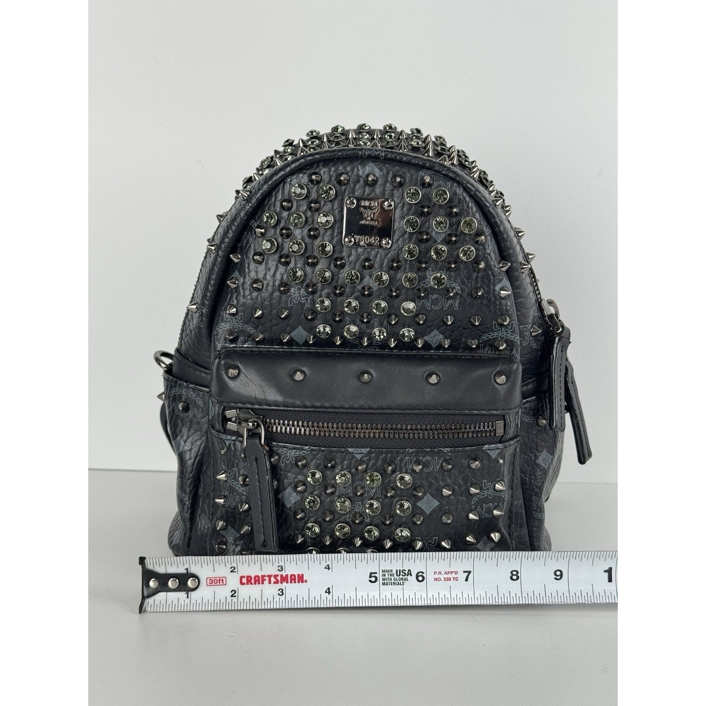 MCM Pearl Stud Stark Backpack in Black Grained Leather B-1
