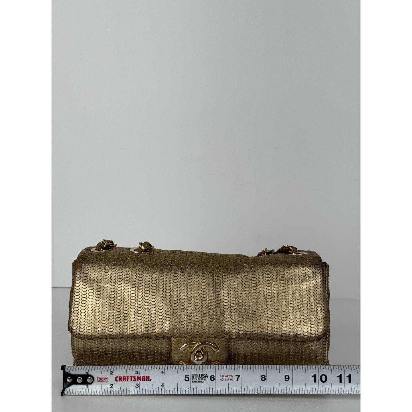 CHANEL Metallic Gold Lambskin Fish Skin Pattern Laser Cut Small Shoulder Bag