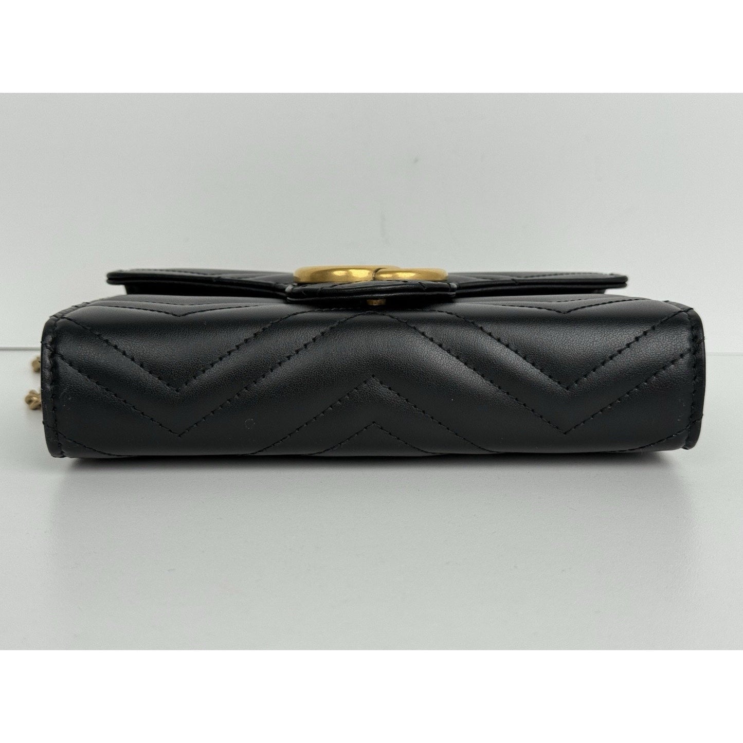 Gucci GG Marmont Black Matelassé Leather Shoulder Bag with Gold Chain