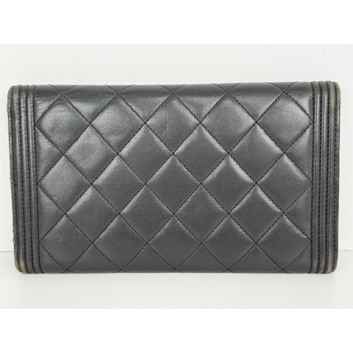 Chanel Long Flap Boy Wallet in Gray Leather