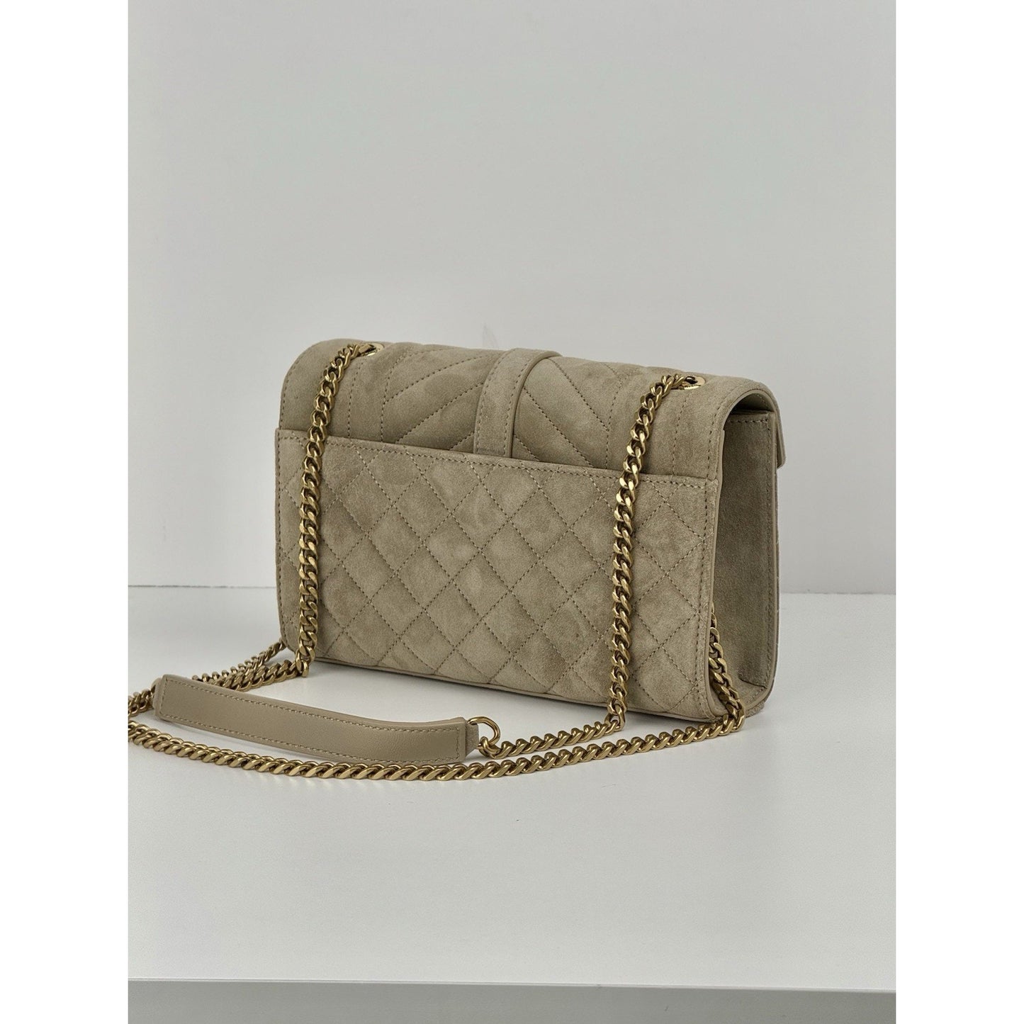 Saint Laurent Suede Matelasse Beige Envelope Small Bag