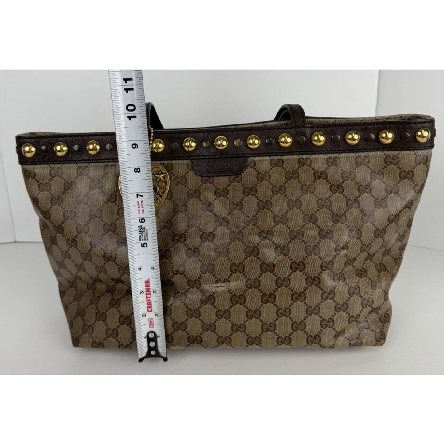 Gucci GG Crystal Babouska Medium Tote Bag in Brown Coated Canvas S10