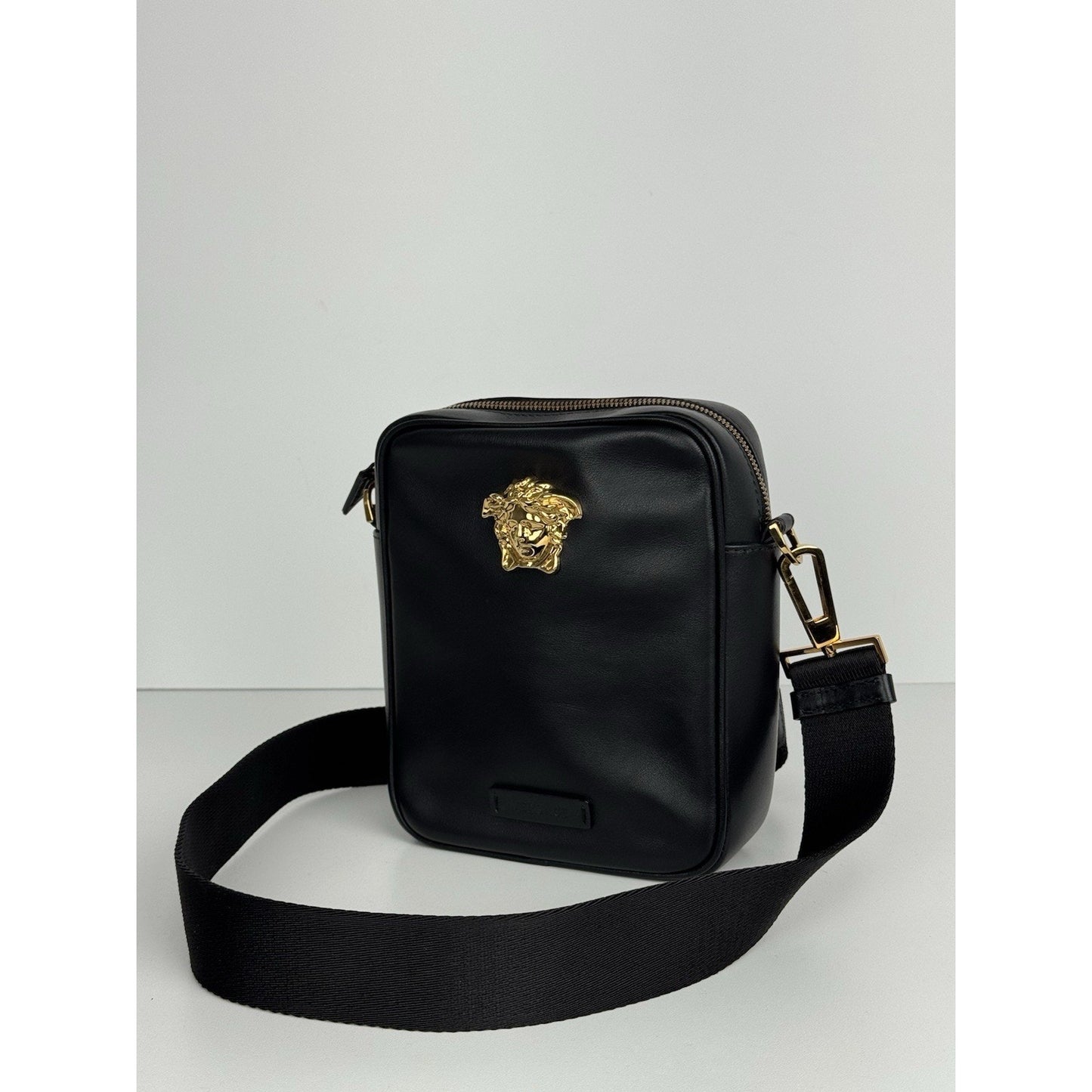 Versace La Medusa Black Leather Crossbody Bag with Gold Hardware D-1