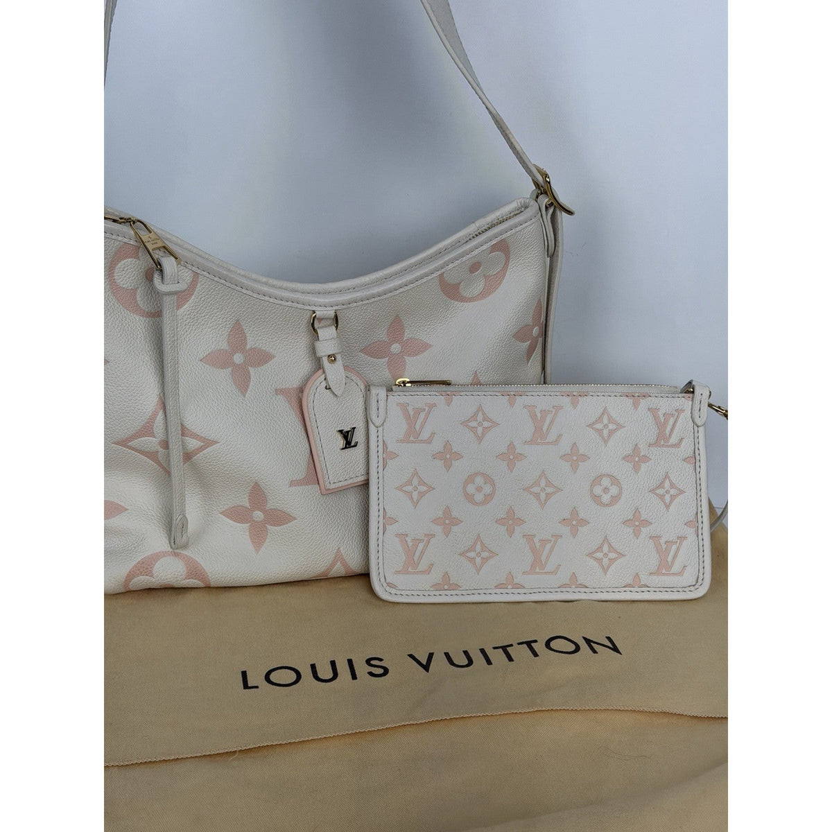 Louis Vuitton CarryAll Bag PM White Pink Giant Monogram Empreinte Leather NFC D7