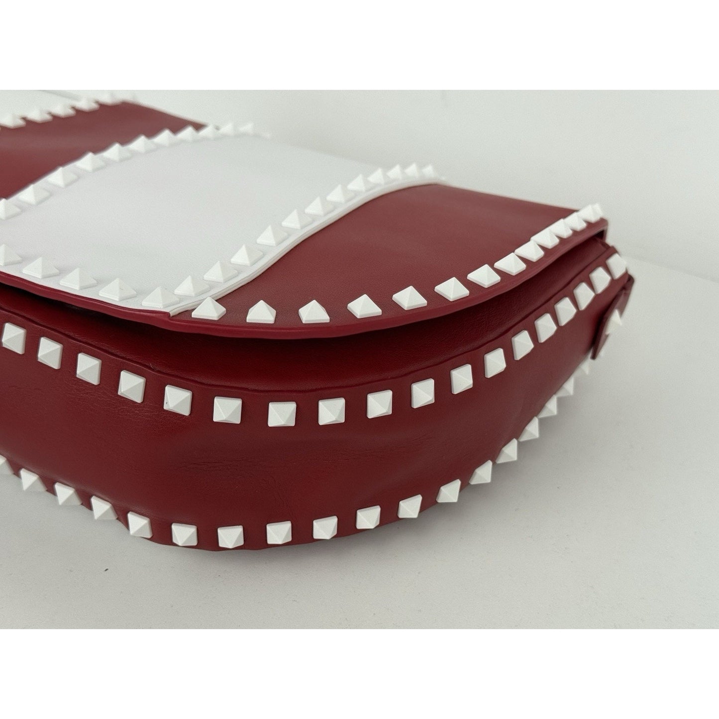 VALENTINO Red White Leather Rockstud Saddle Crossbody Bag