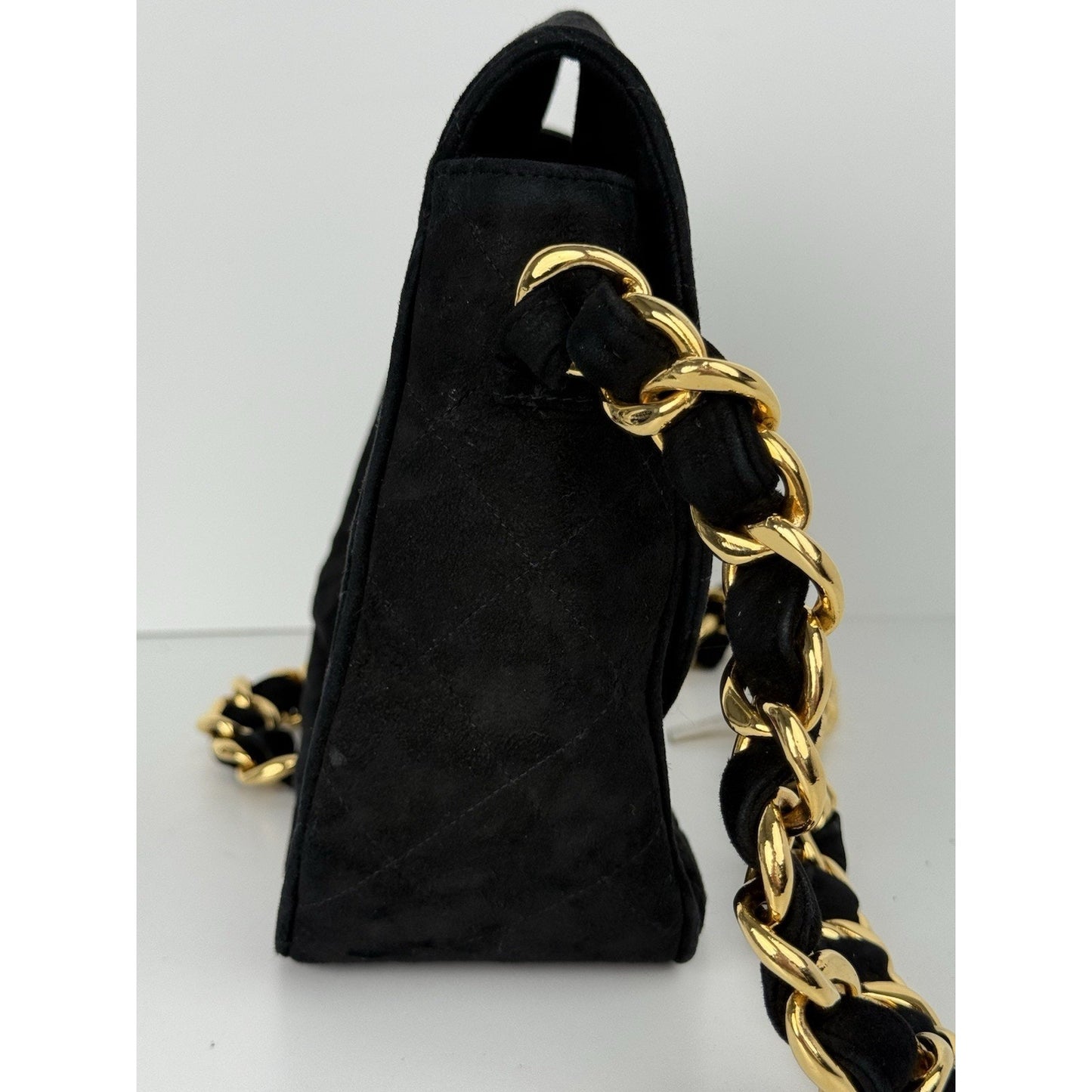 CHANEL Vintage Round Flap Quilted Suede Chain Strap Shoulder Bag