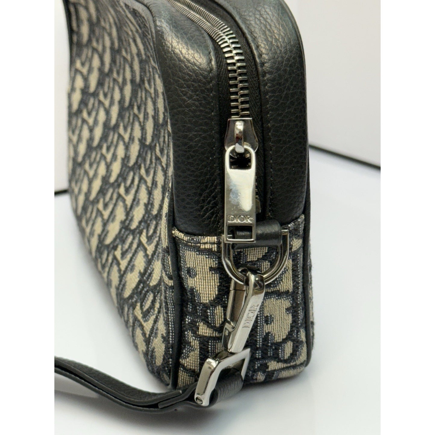 CHRISTIAN DIOR Oblique jacquard Wristlet Pouch Blue