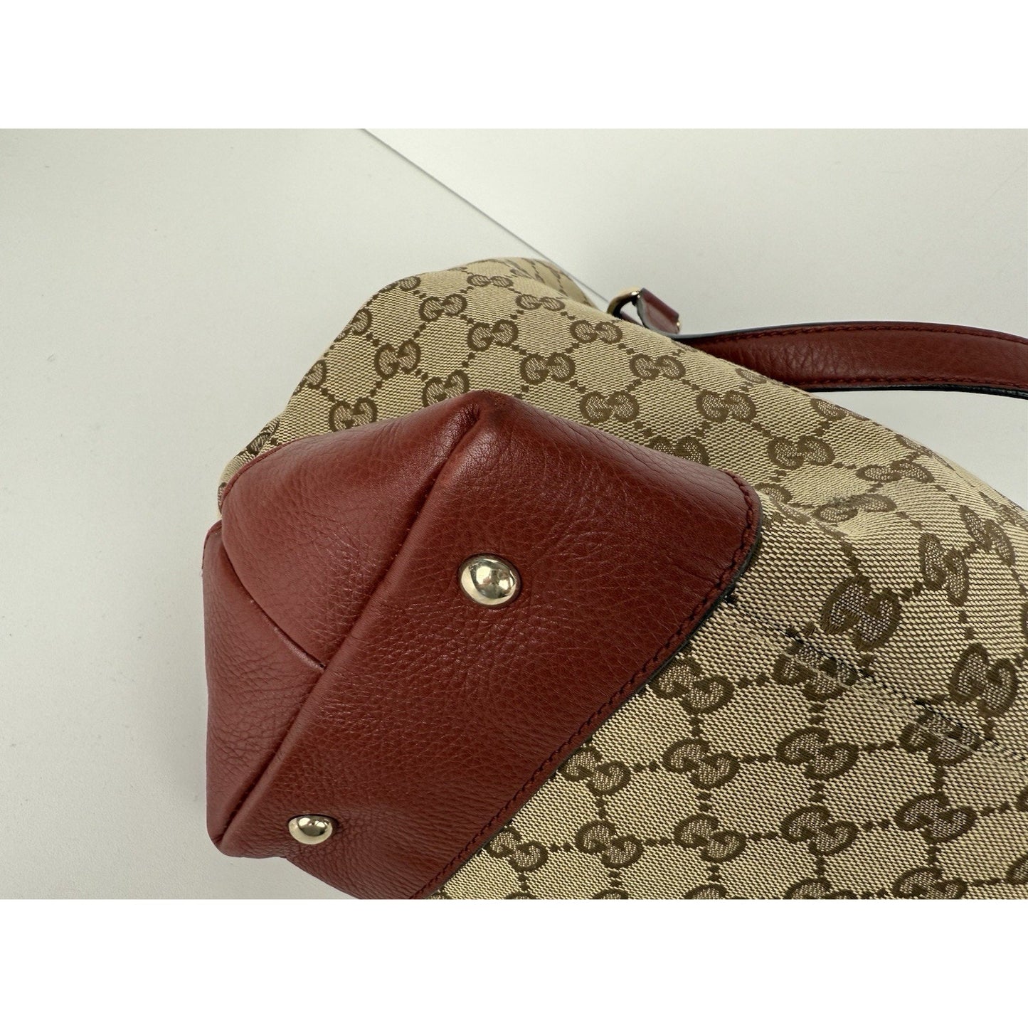 Gucci Red/Beige GG Canvas and Leather Medium Supreme Web Dressage Tote