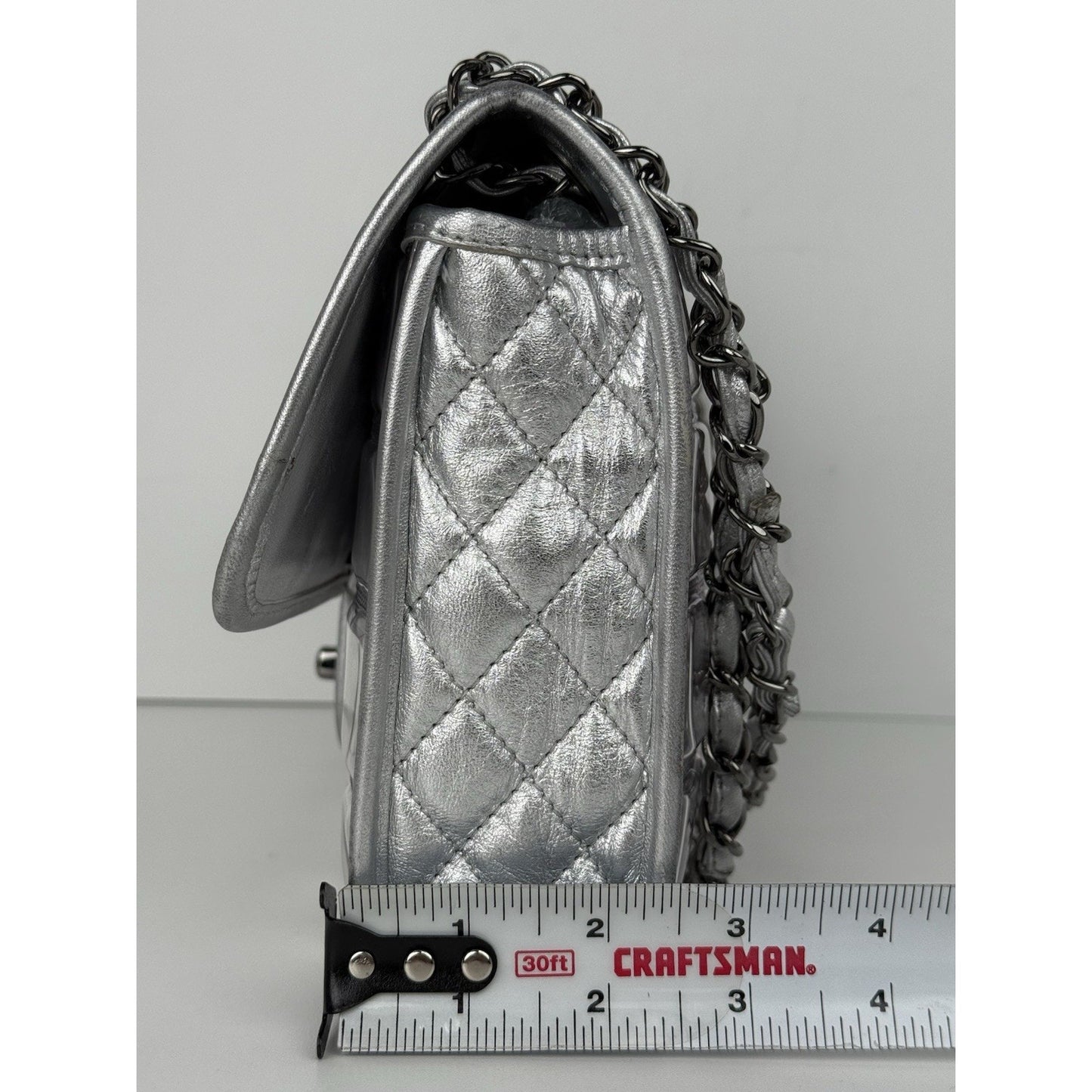 Chanel Classic Flap Ice Cube Chocolate Bar Metallic Silver PVC with Leather Trim