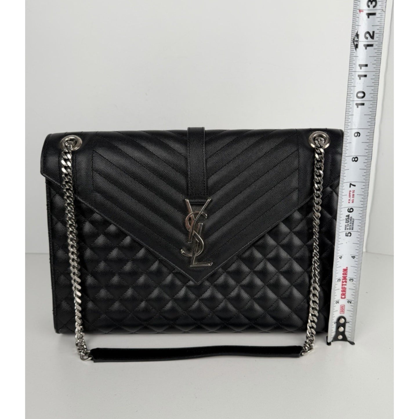 Saint Laurent Envelope Bag Large in Black Grain de Poudre Quilted Leather B1
