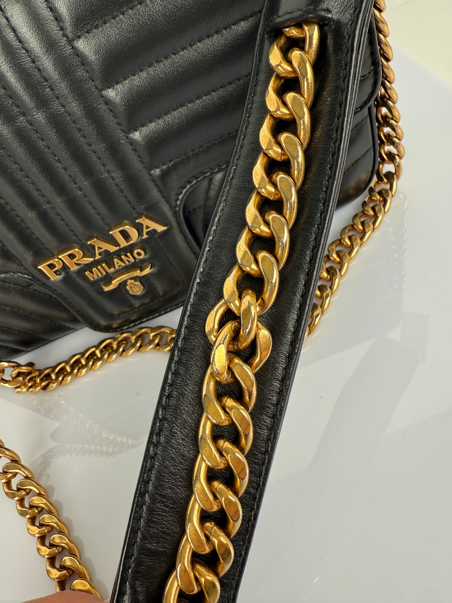 Prada Diagramme Black Leather Should Bag