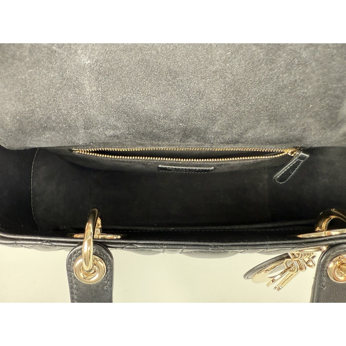Dior Lady Medium Tote Shoulder Bag Black Leather