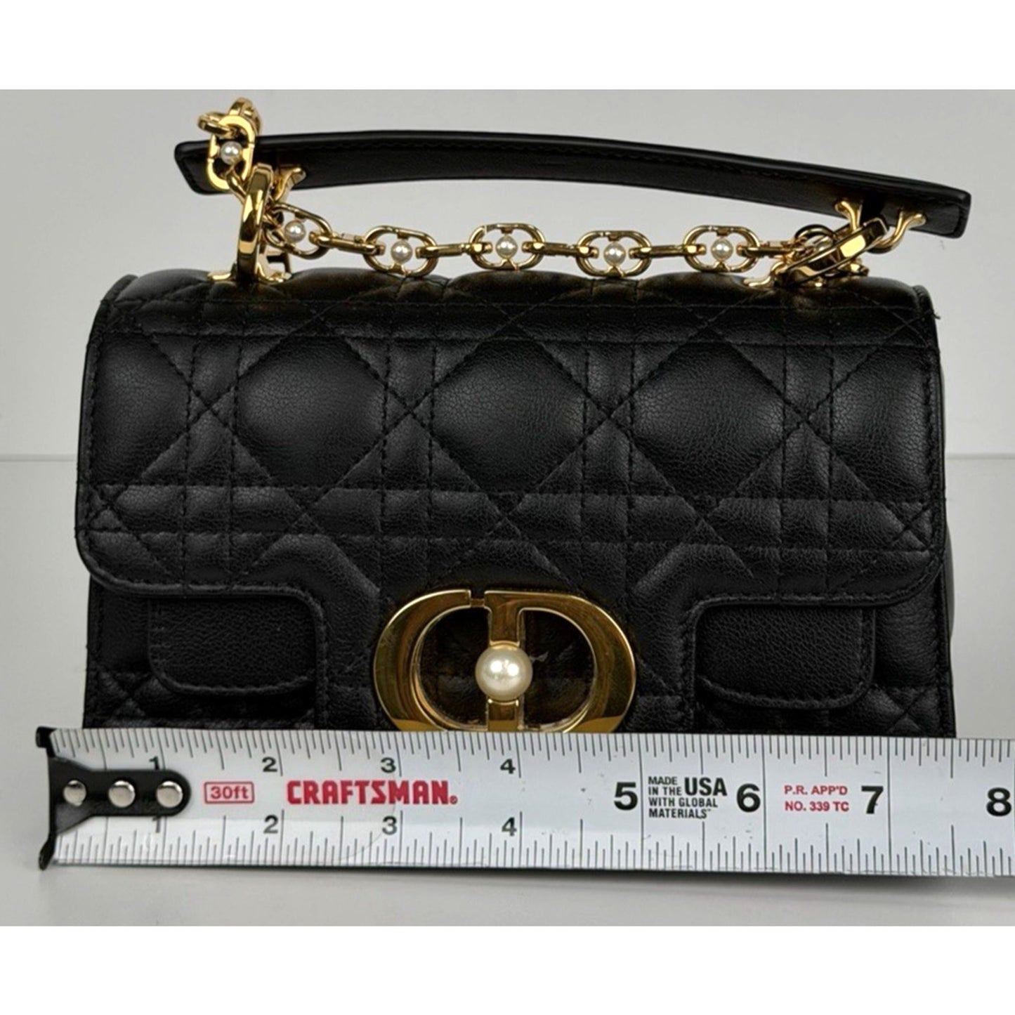 Dior Cannage Jolie Top Handle Small Bag in Black Calfskin with "CD" Clasp S-07