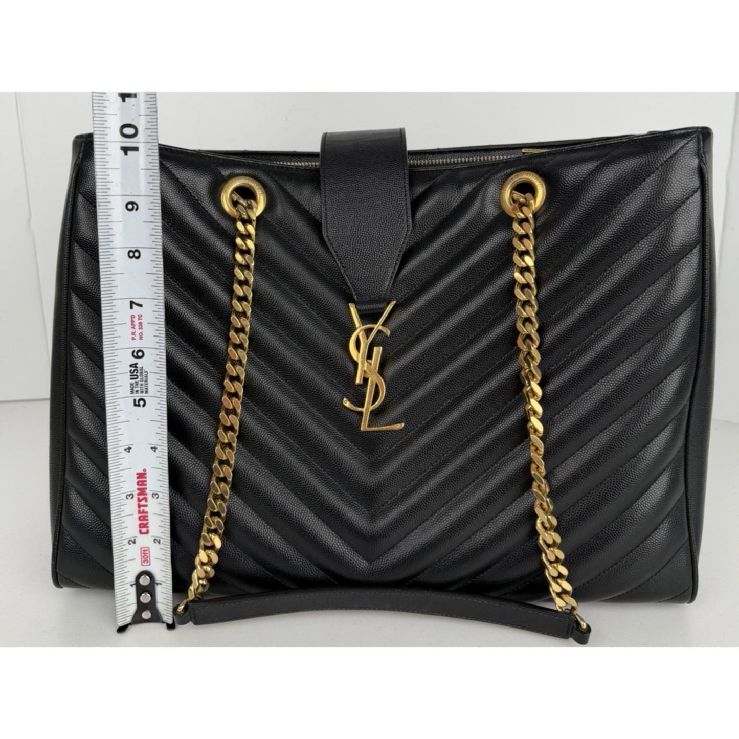 Saint Laurent Monogram Large Shopping Bag in Black Grain de Poudre Leather D9