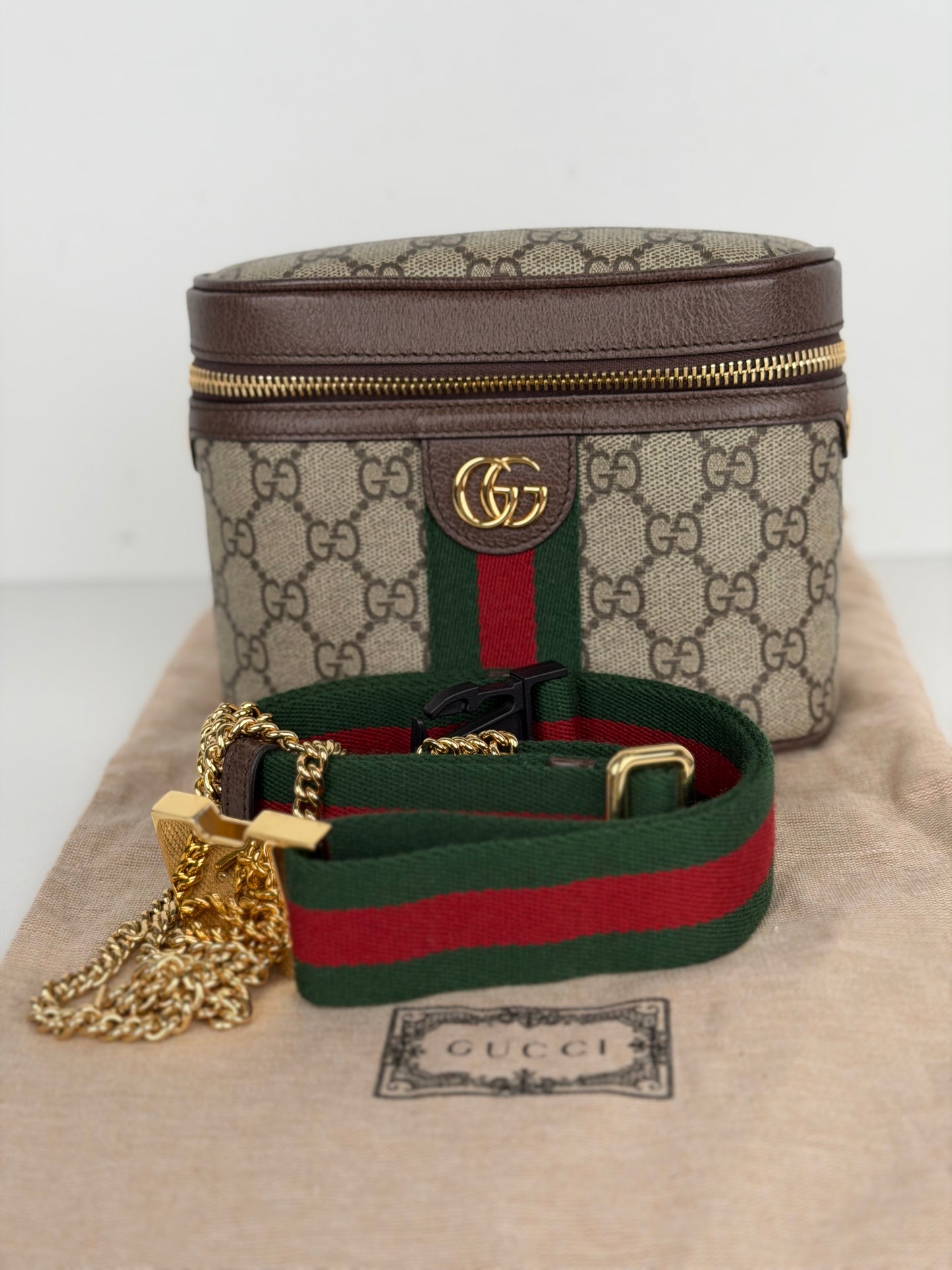 Gucci Ophidia Chain Belt Bag Small in Brown GG Monogram Coated Canvas YS-10