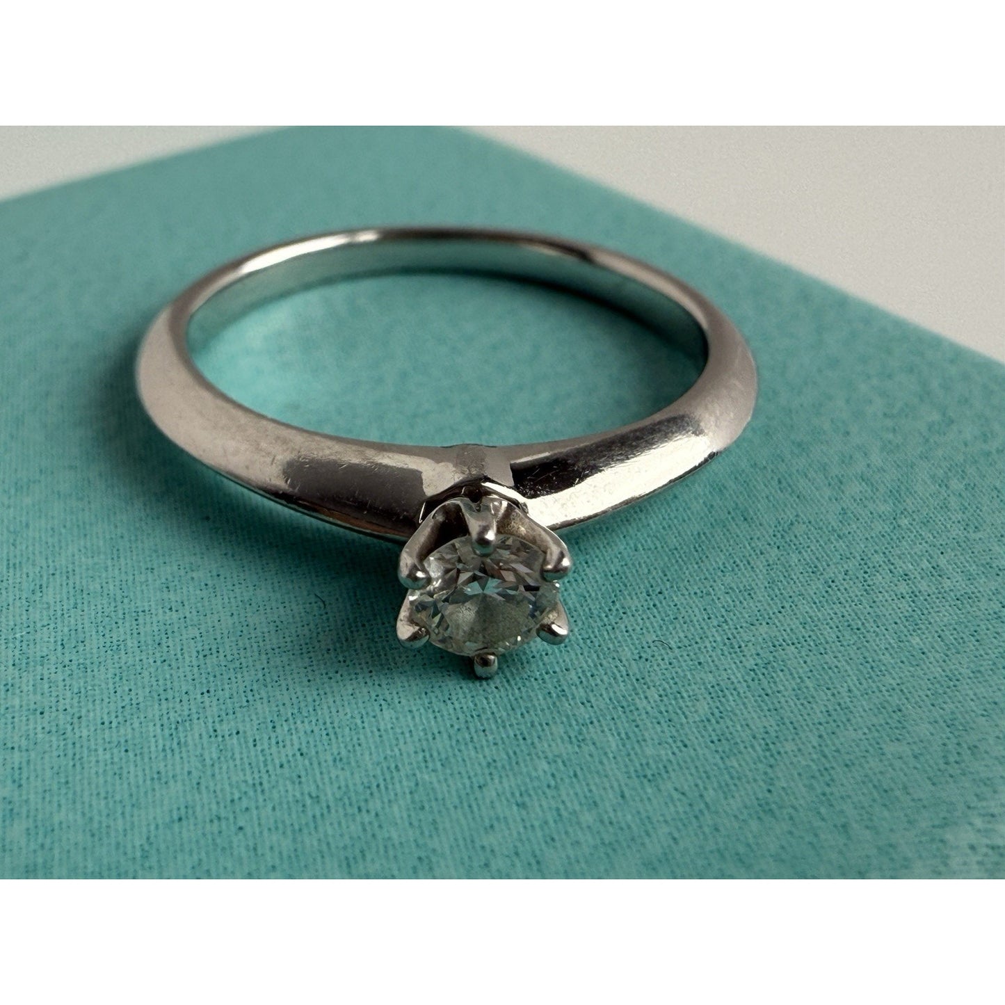 Tiffany & Co Platinum Diamond Engagement Ring 0.15 Carat Brilliant Cut Size 4.75