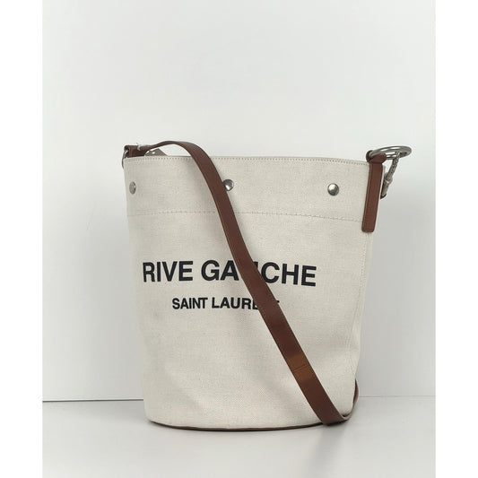 Saint Laurent Rive Gauche Linen Leather Women’s Bucket Bag in Beige