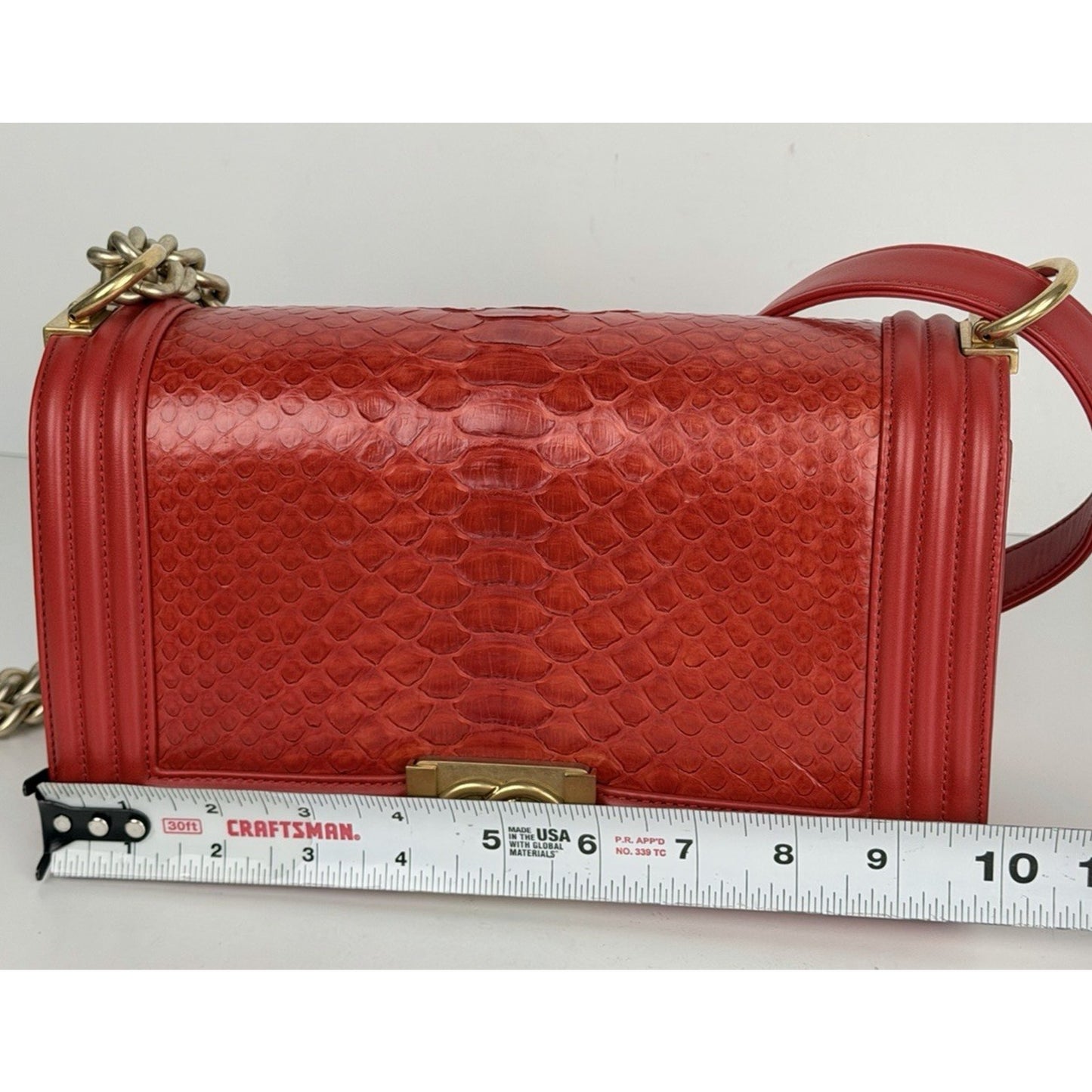 LAYAWAY: CHANEL Python Boy Bag Medium Red Leather Brushed Gold Hardware 2014 B4