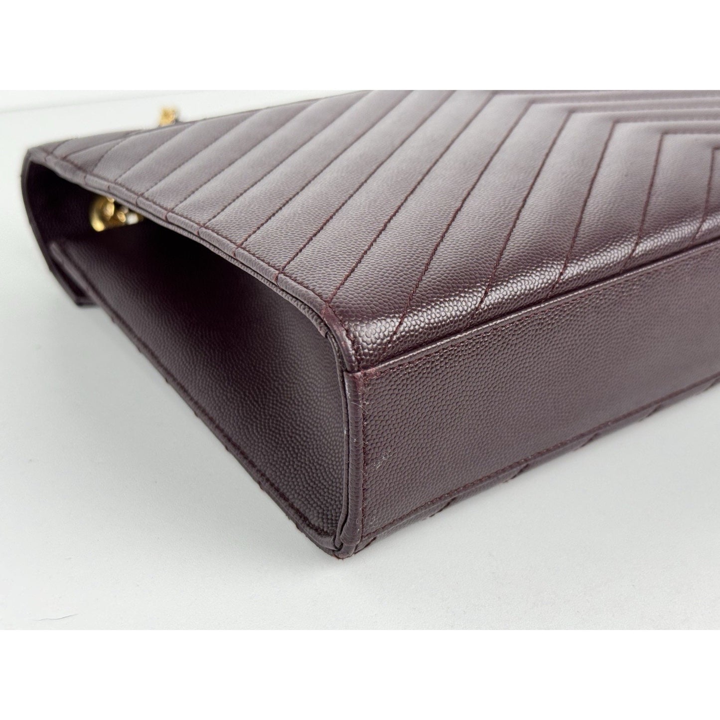 SAINT LAURENT Grain De Poudre Matelasse Chevron Large Monogram Satchel B-6