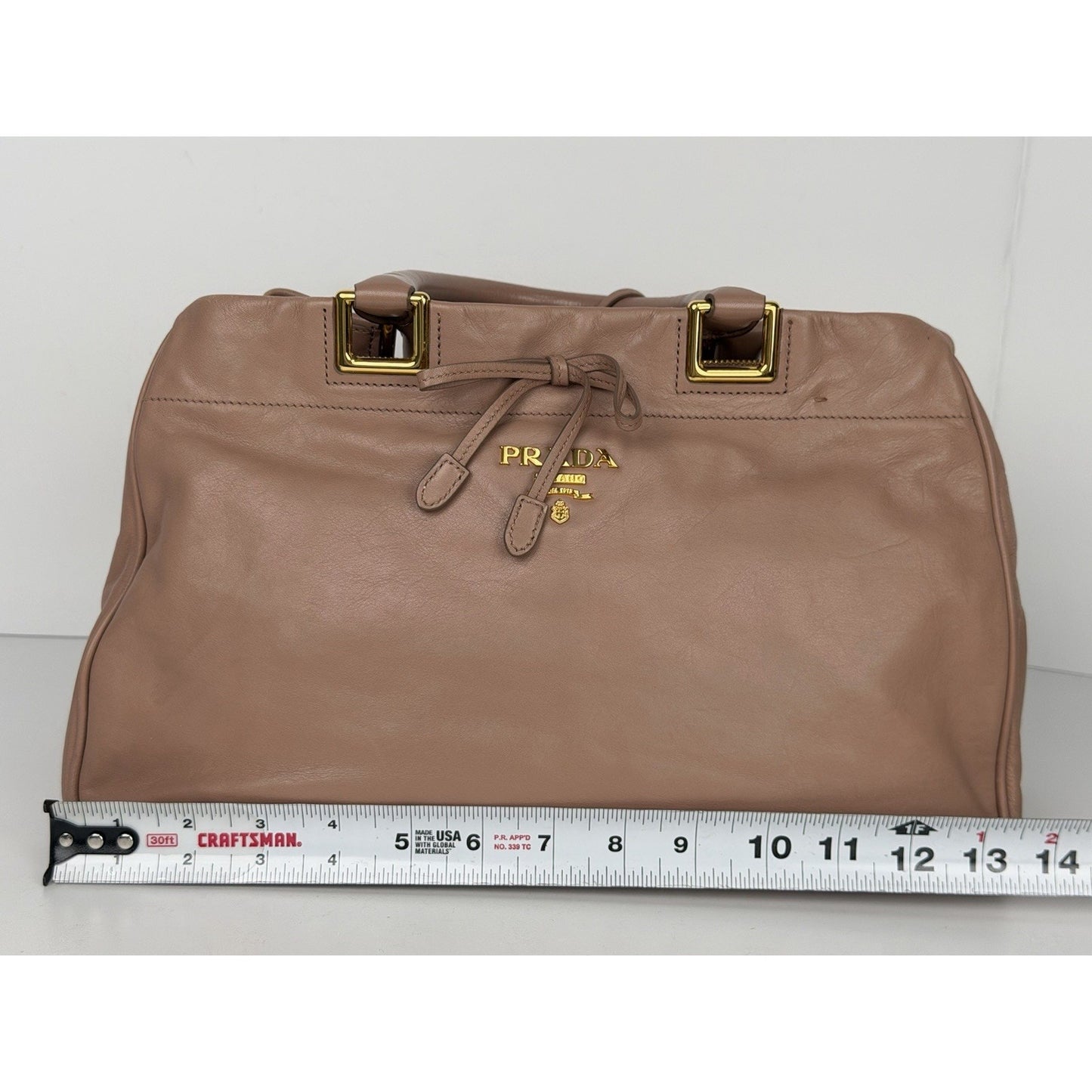 Prada Vitello Bow Satchel On Calf Leather Pink Handbag S05