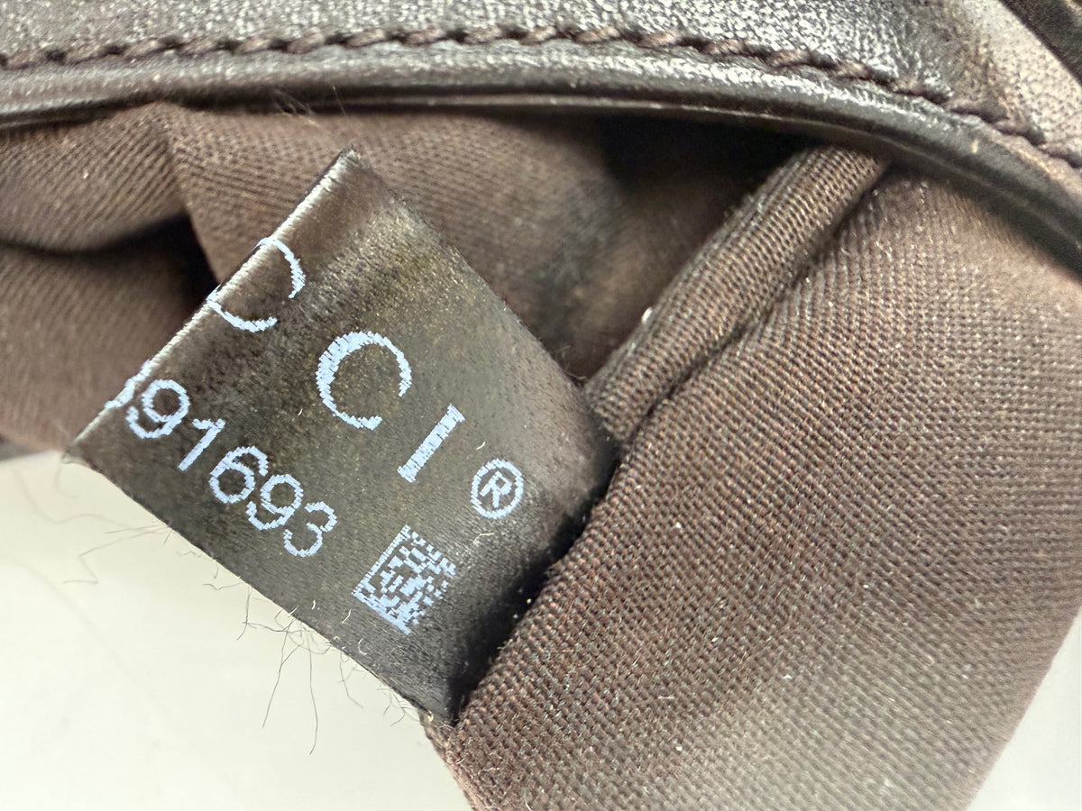 Gucci Abbey Medium Tote Bag in Brown Horsebit Embossed Calfskin YS26