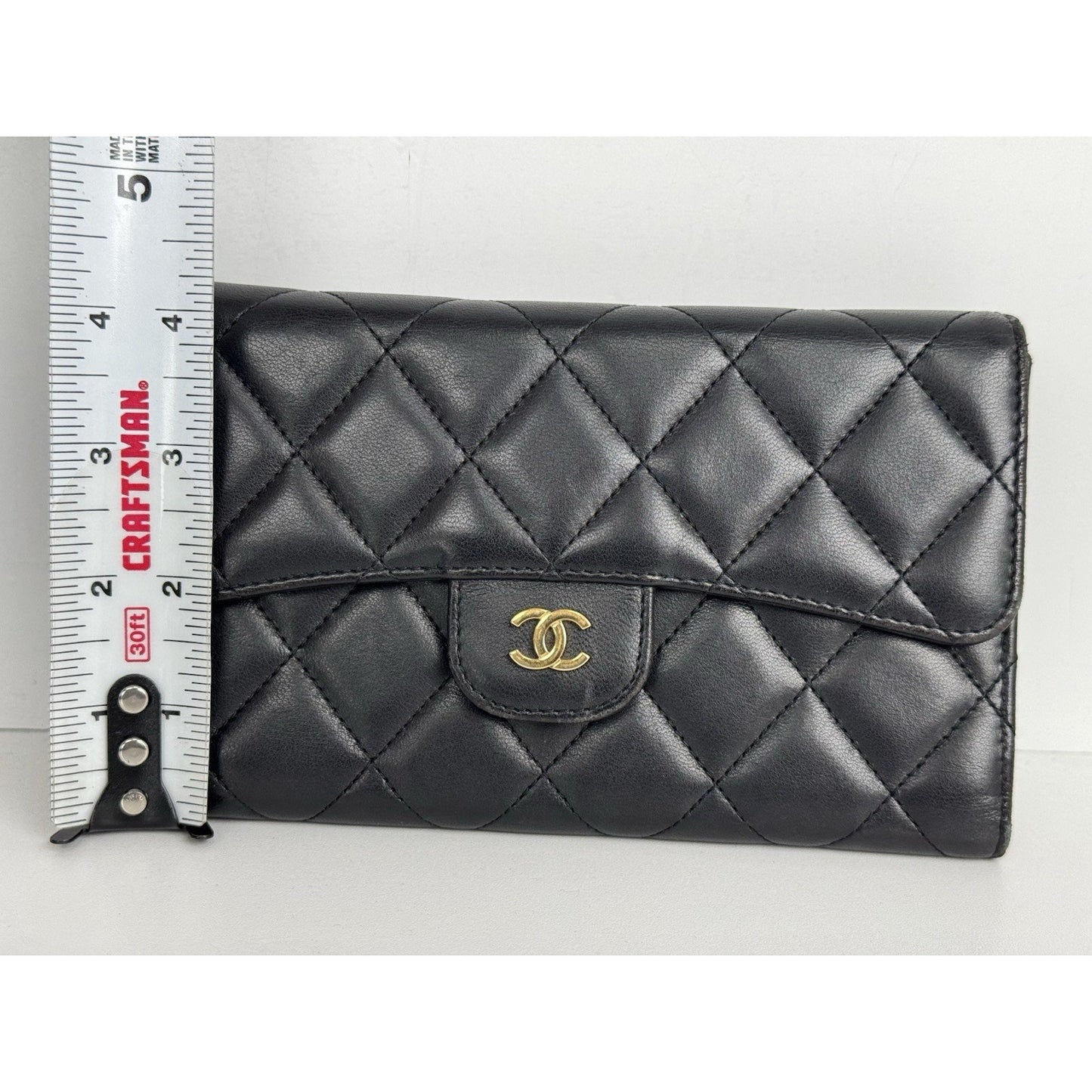 Chanel Large Flap Wallet in Black Diamond Quilted Lambskin w Gold Hardware B-9
