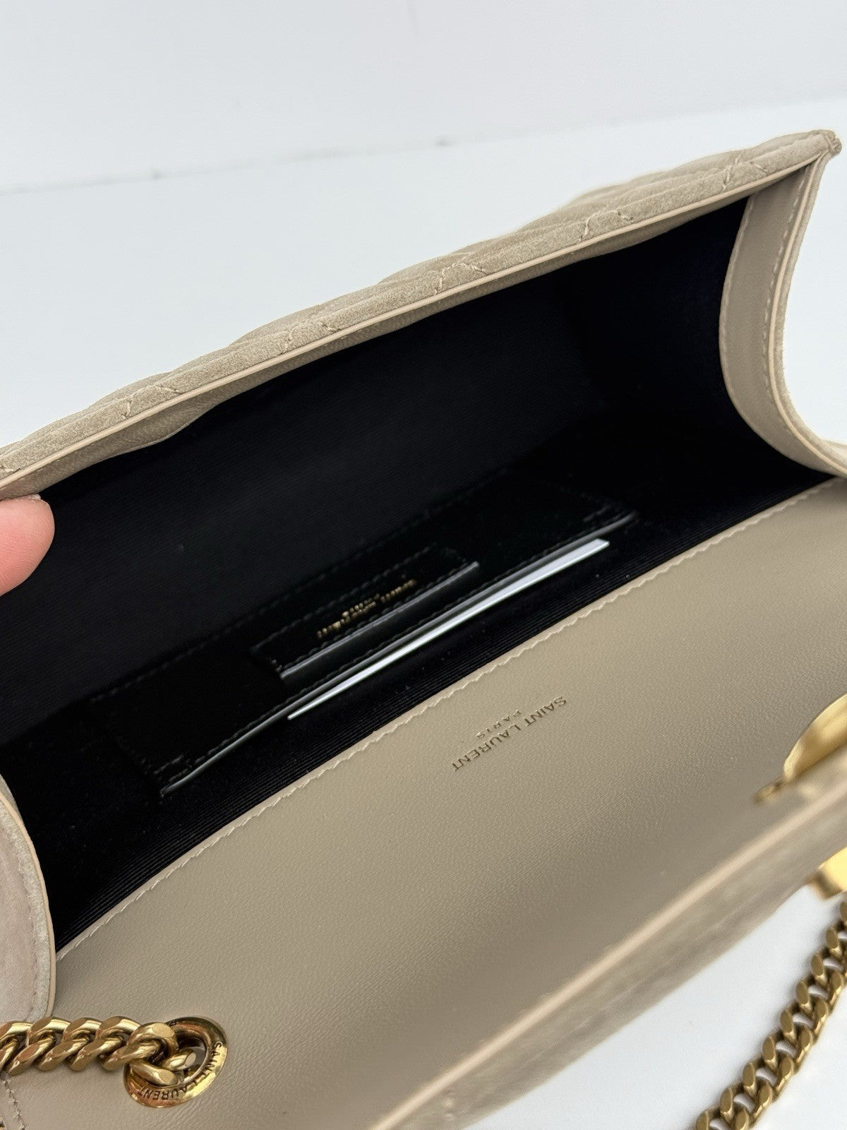 Saint Laurent Suede Matelasse Beige Envelope Small Bag