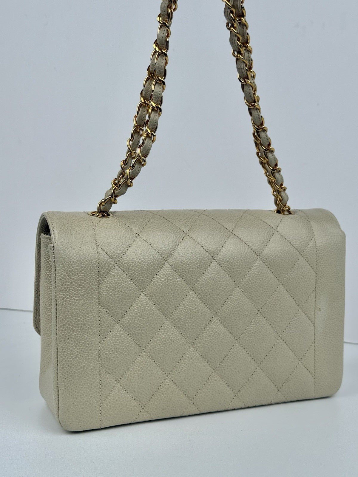 Chanel Diana Medium Caviar Leather Shoulder Bag Beige