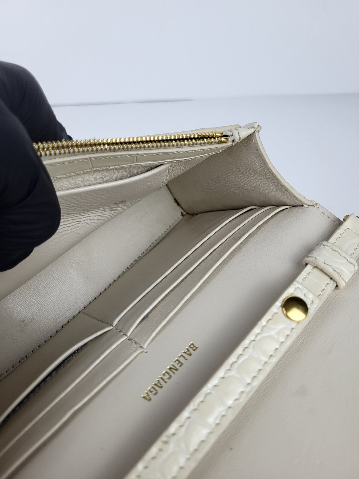 BALENCIAGA Wallet On Chain Crocodile Embossed Leather Hourglass