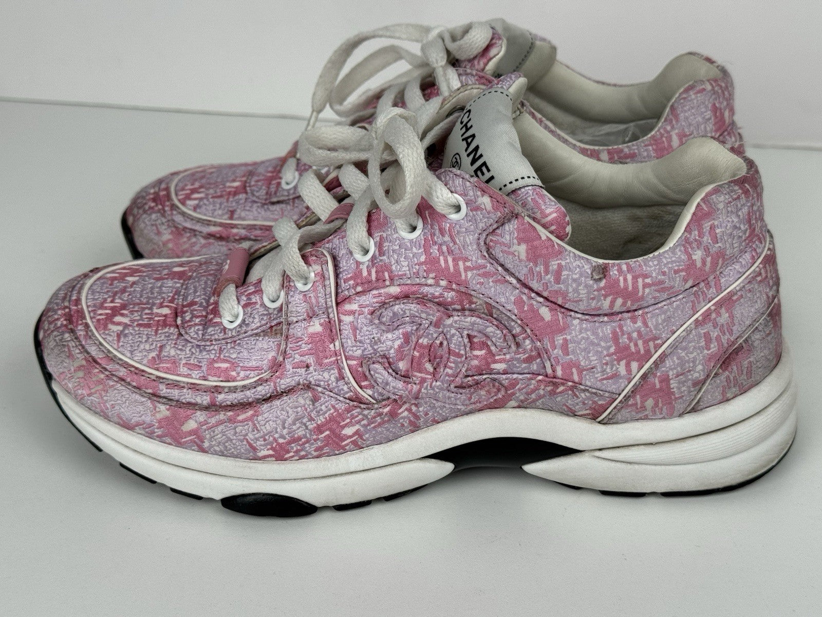 Chanel Tweed CC Sneakers 39 Pink