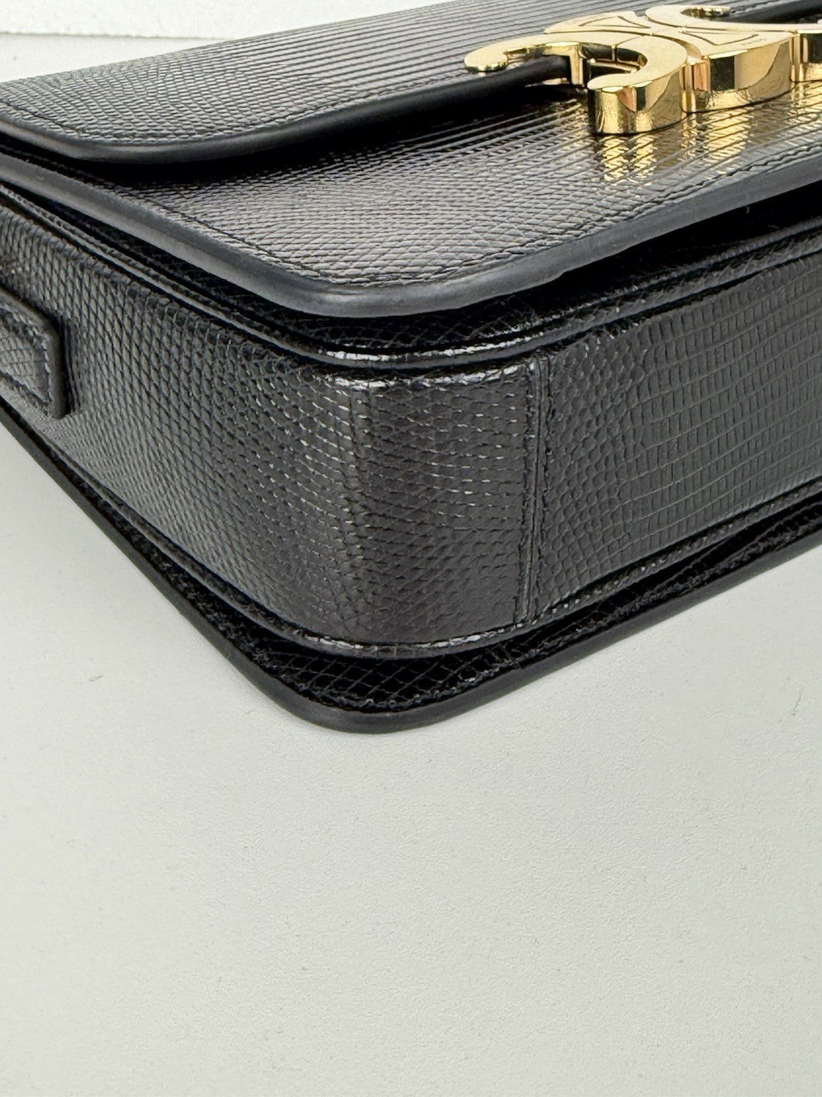 CELINE Teen Triomphe Lizard Black Women's Shoulder Bag